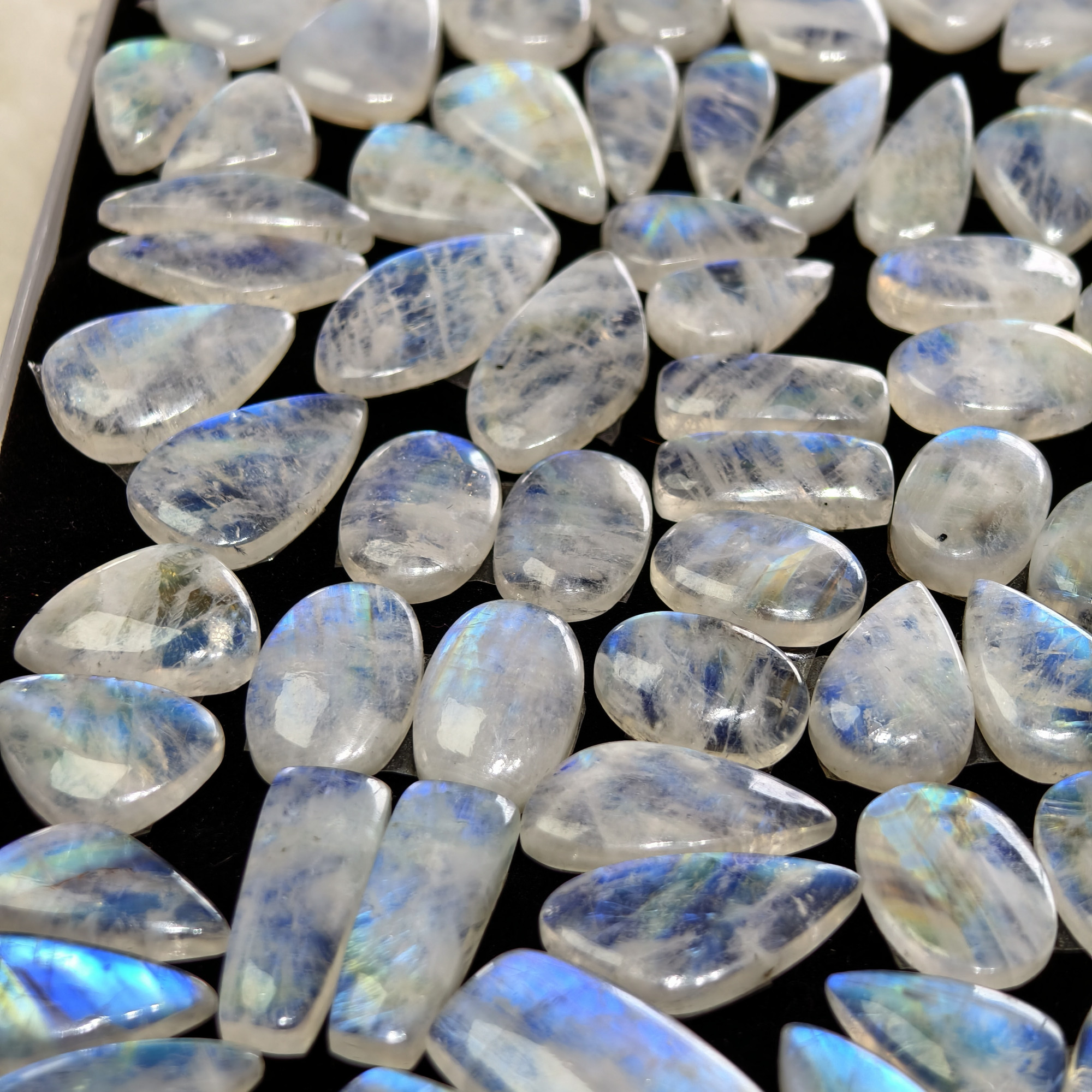 Rainbow Moonstone Mixed Shape Cabochon Pair 18Cts 18x11x4mm 25x13x4mm