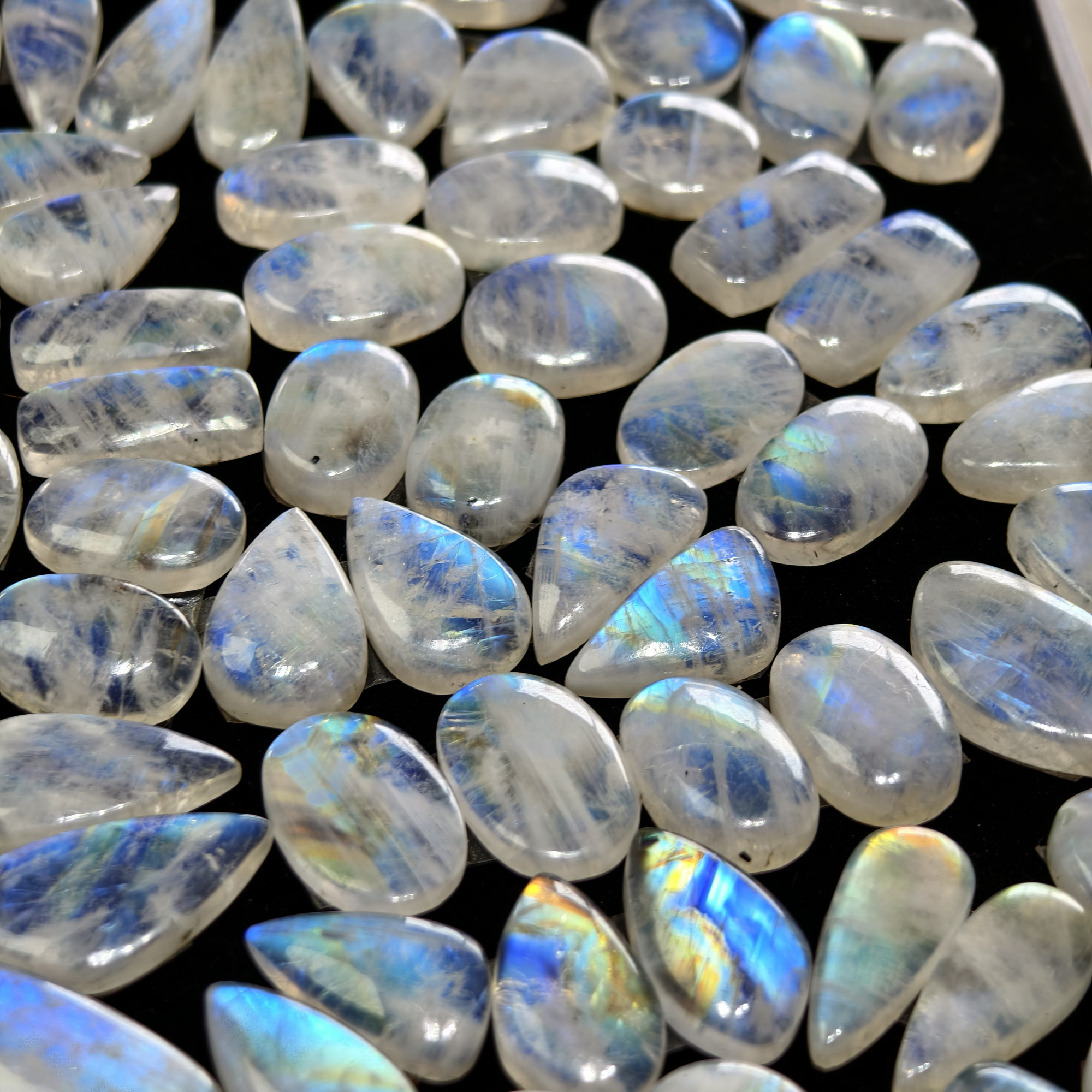 Rainbow Moonstone Mixed Shape Cabochon Pair 18Cts 18x11x4mm 25x13x4mm