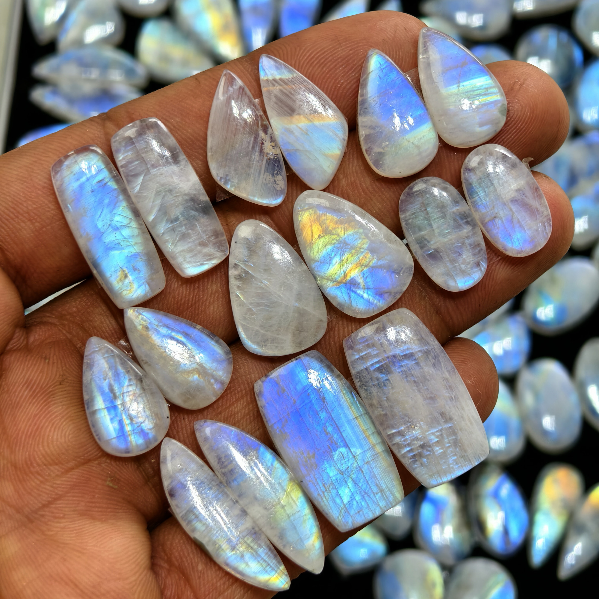 Rainbow Moonstone Mixed Shape Cabochon Pair 18Cts 18x11x4mm 25x13x4mm