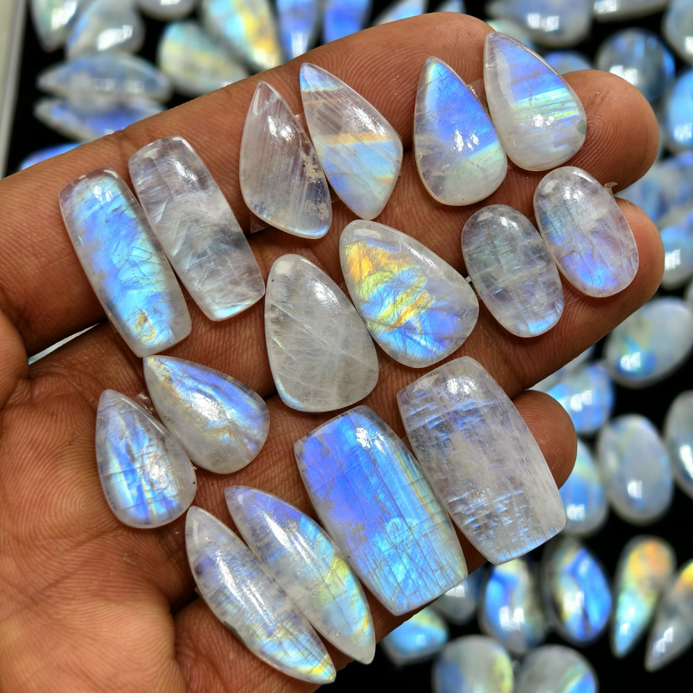 Image of Rainbow Moonstone Mixed Shape Cabochon Pair, 18Cts, 18x11x4mm 25x13x4mm