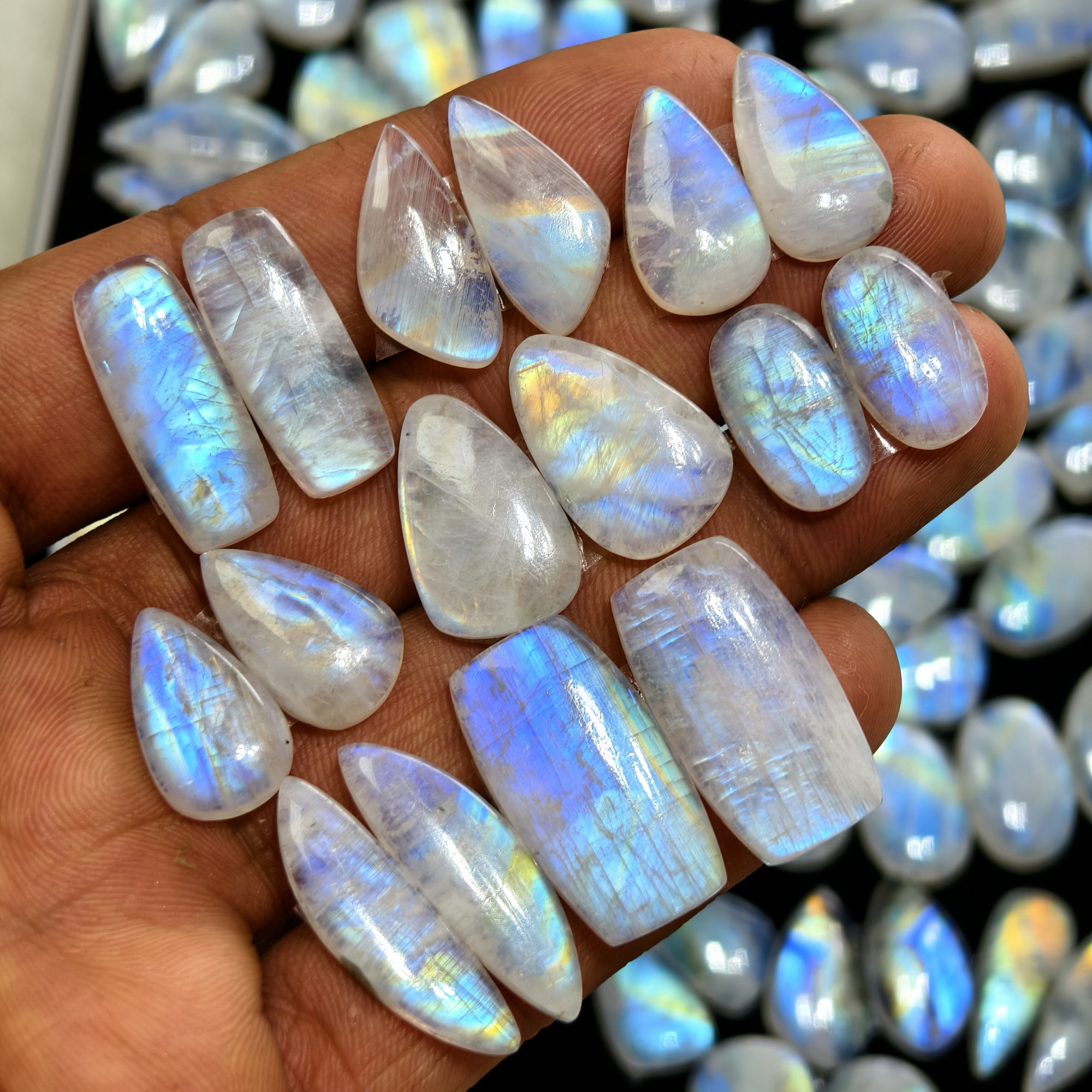 Rainbow Moonstone Mixed Shape Cabochon Pair 18Cts 18x11x4mm 25x13x4mm