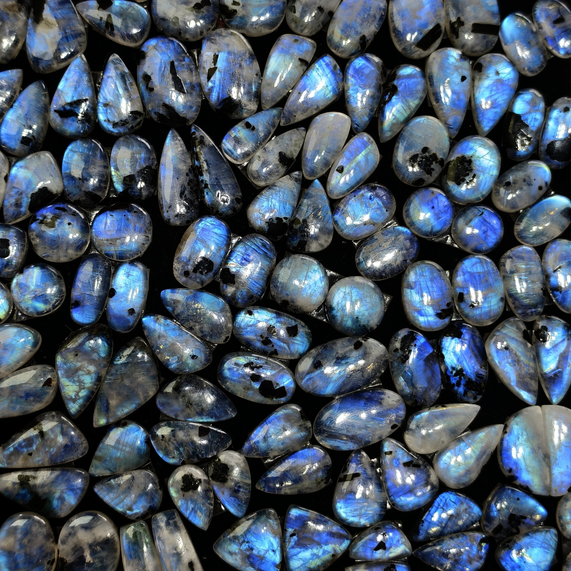 Natural Rainbow Moonstone Blue Flash Cabochon Matching Pair 10 Cts 16x10x3mm 20x12x3