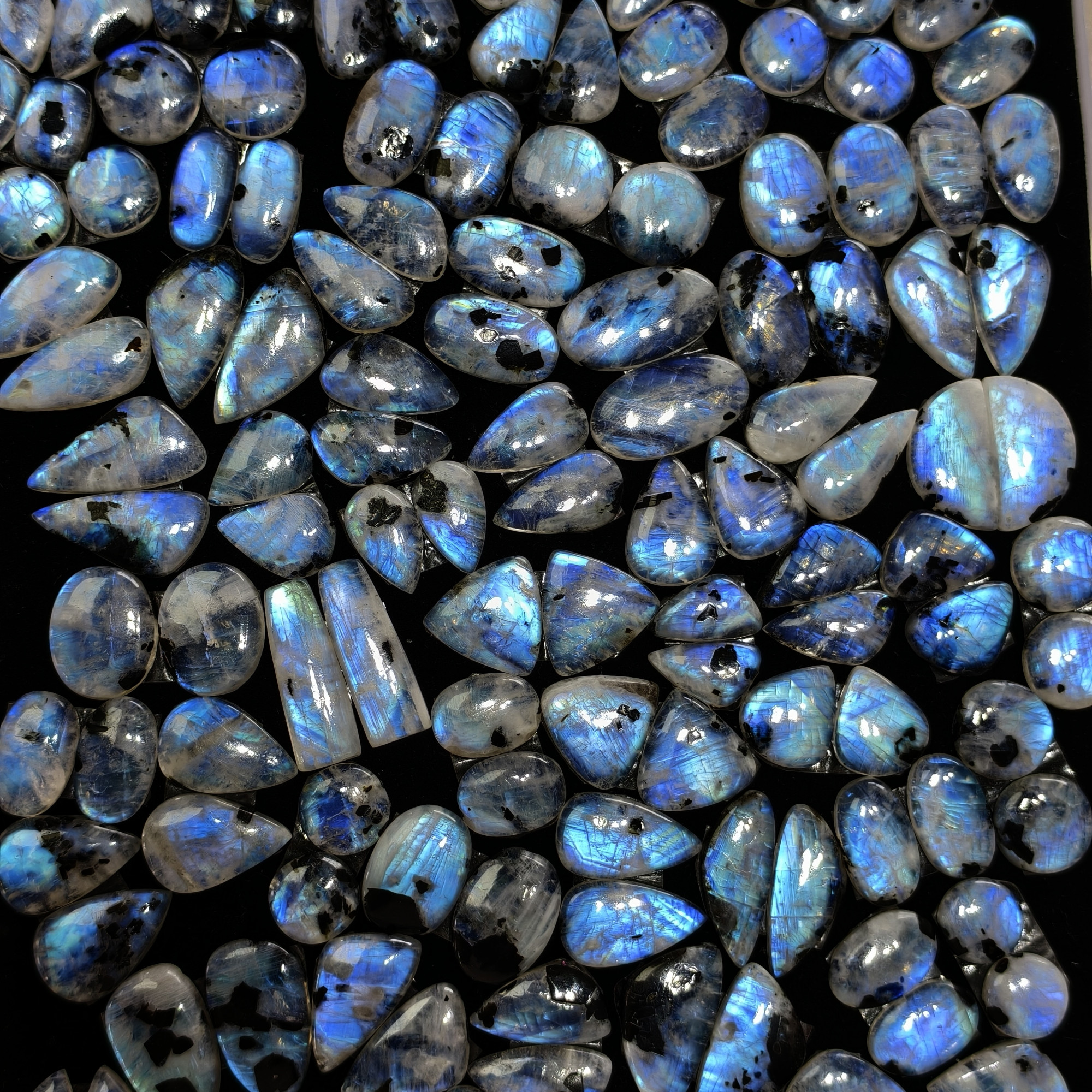 Natural Rainbow Moonstone Blue Flash Cabochon Matching Pair 10 Cts 16x10x3mm 20x12x3