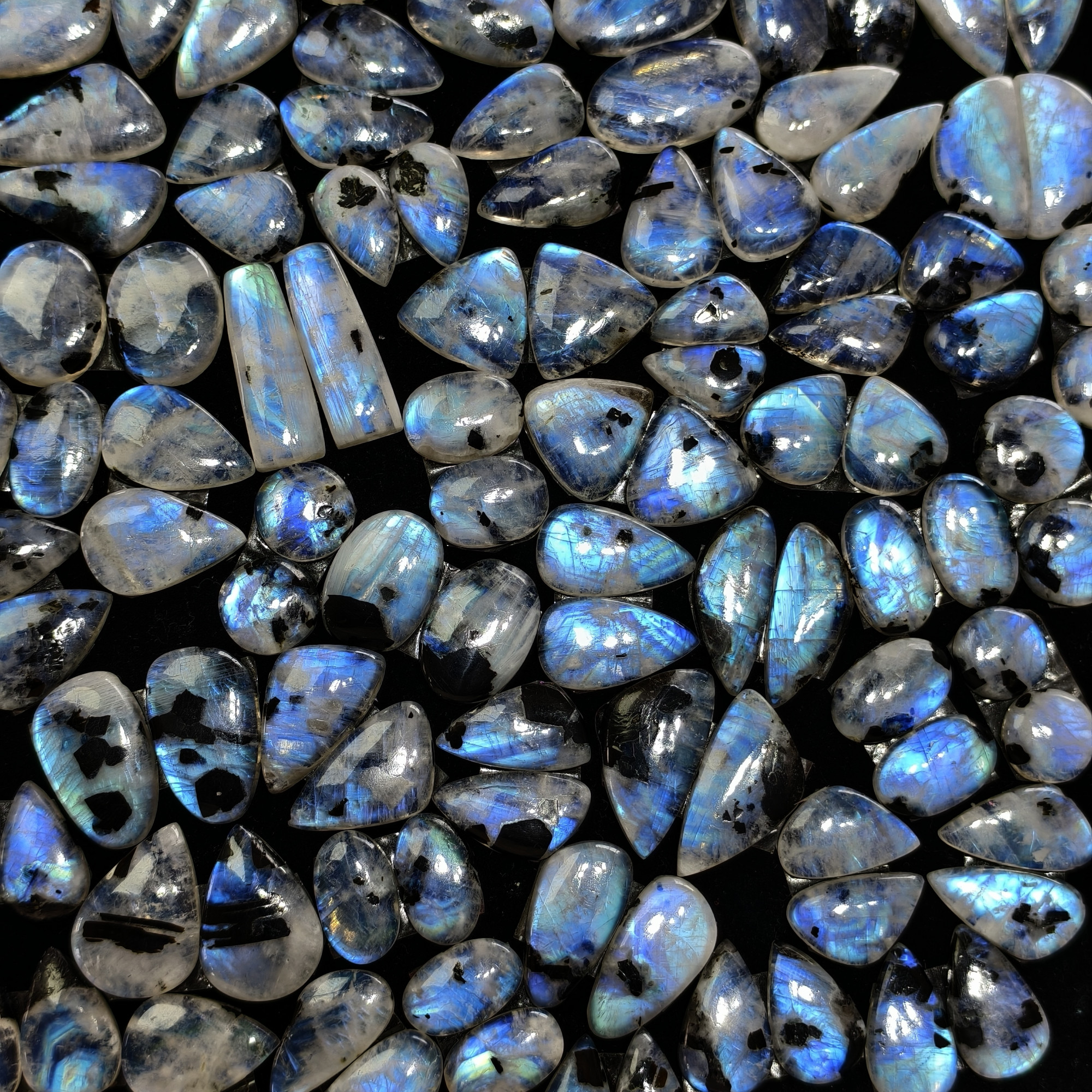 Natural Rainbow Moonstone Blue Flash Cabochon Matching Pair 10 Cts 16x10x3mm 20x12x3