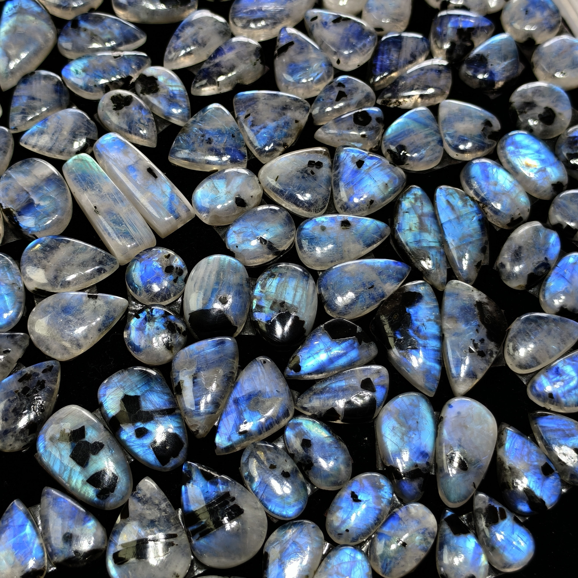 Natural Rainbow Moonstone Blue Flash Cabochon Matching Pair 10 Cts 16x10x3mm 20x12x3