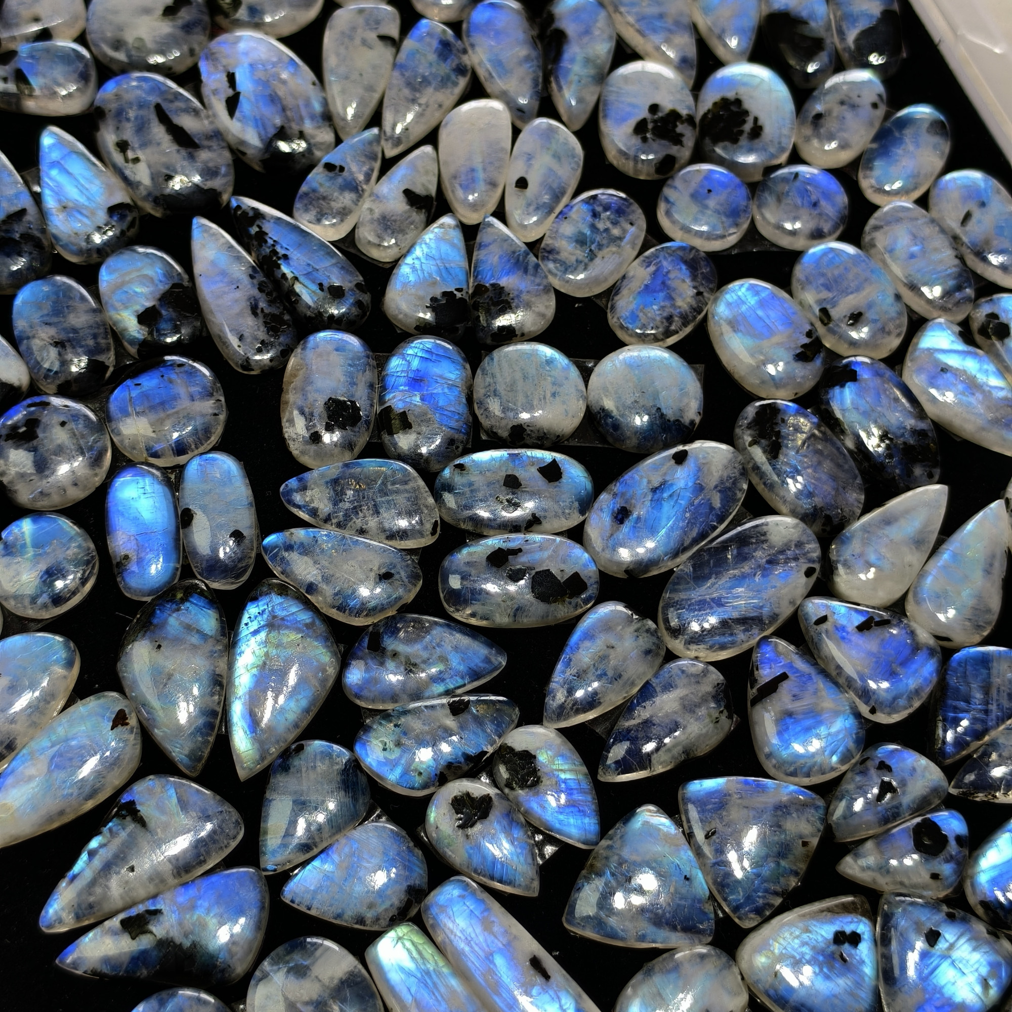 Natural Rainbow Moonstone Blue Flash Cabochon Matching Pair 10 Cts 16x10x3mm 20x12x3