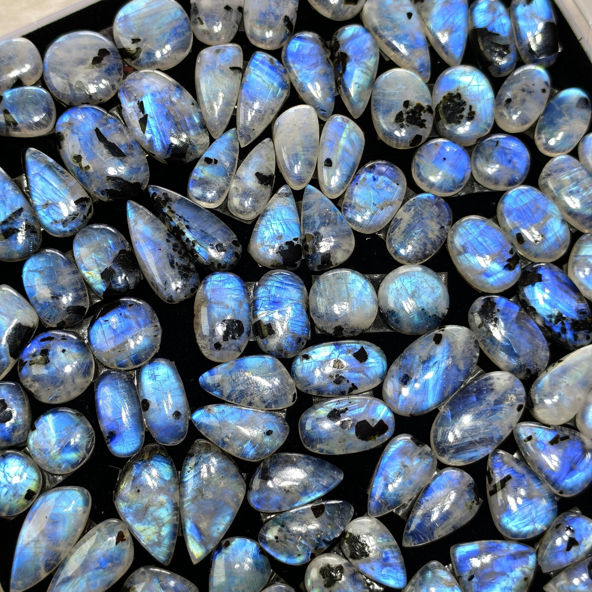 Natural Rainbow Moonstone Blue Flash Cabochon Matching Pair 10 Cts 16x10x3mm 20x12x3