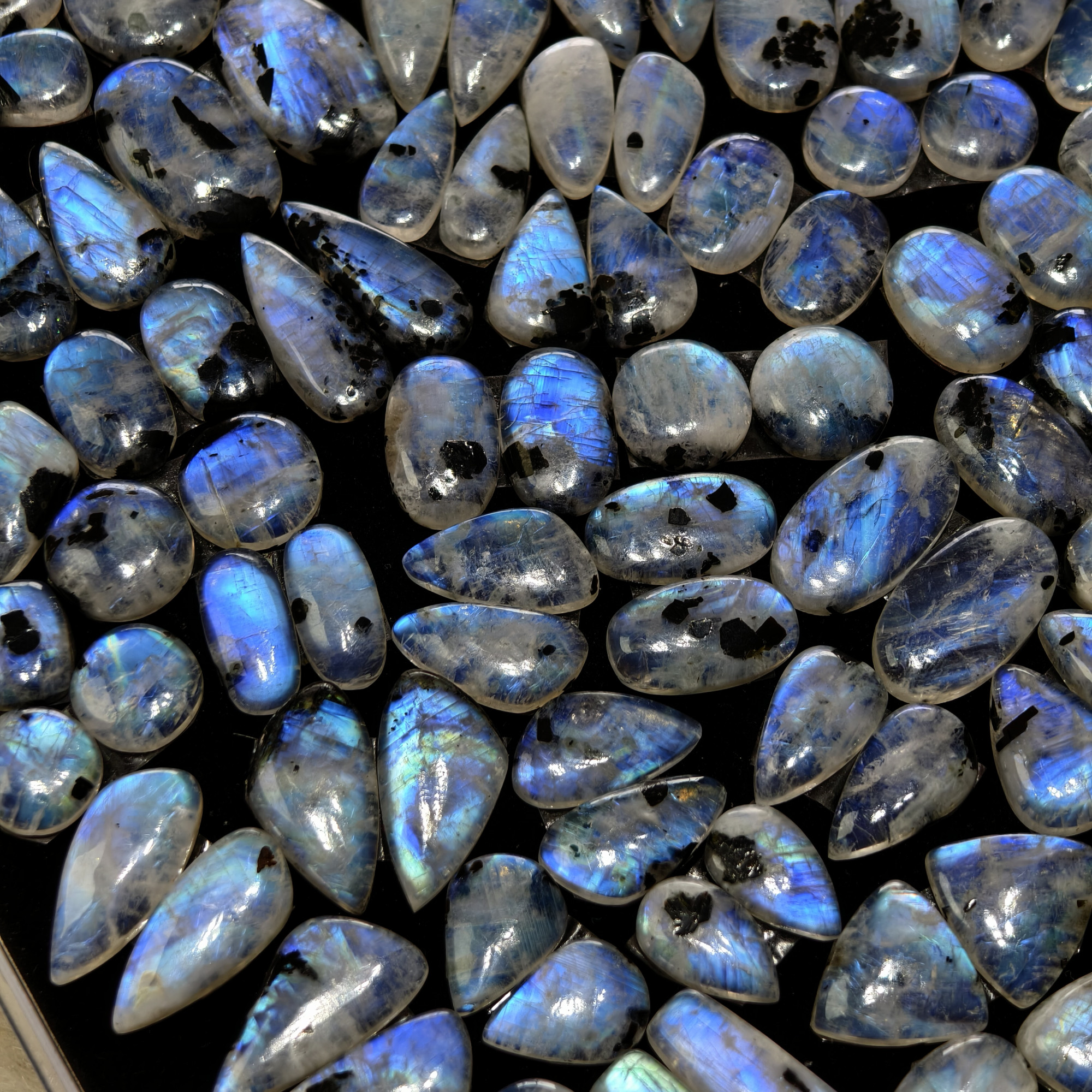 Natural Rainbow Moonstone Blue Flash Cabochon Matching Pair 10 Cts 16x10x3mm 20x12x3