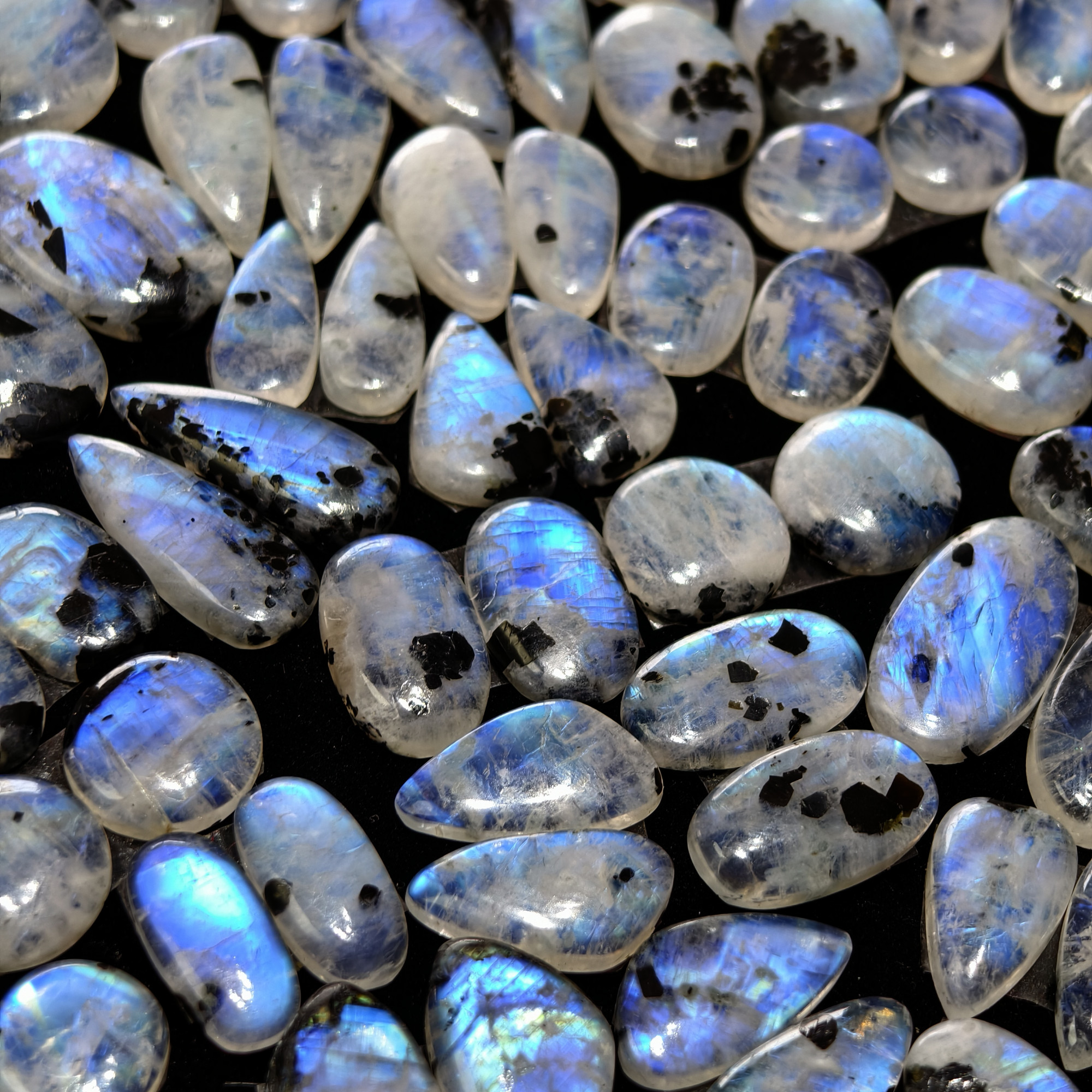 Natural Rainbow Moonstone Blue Flash Cabochon Matching Pair 10 Cts 16x10x3mm 20x12x3