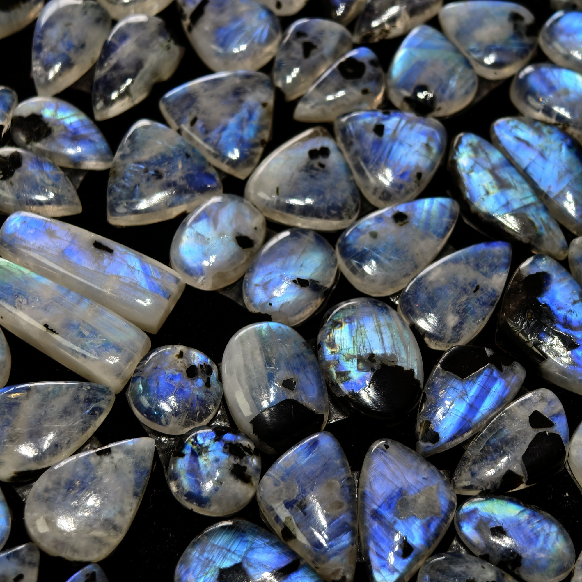 Natural Rainbow Moonstone Blue Flash Cabochon Matching Pair 10 Cts 16x10x3mm 20x12x3