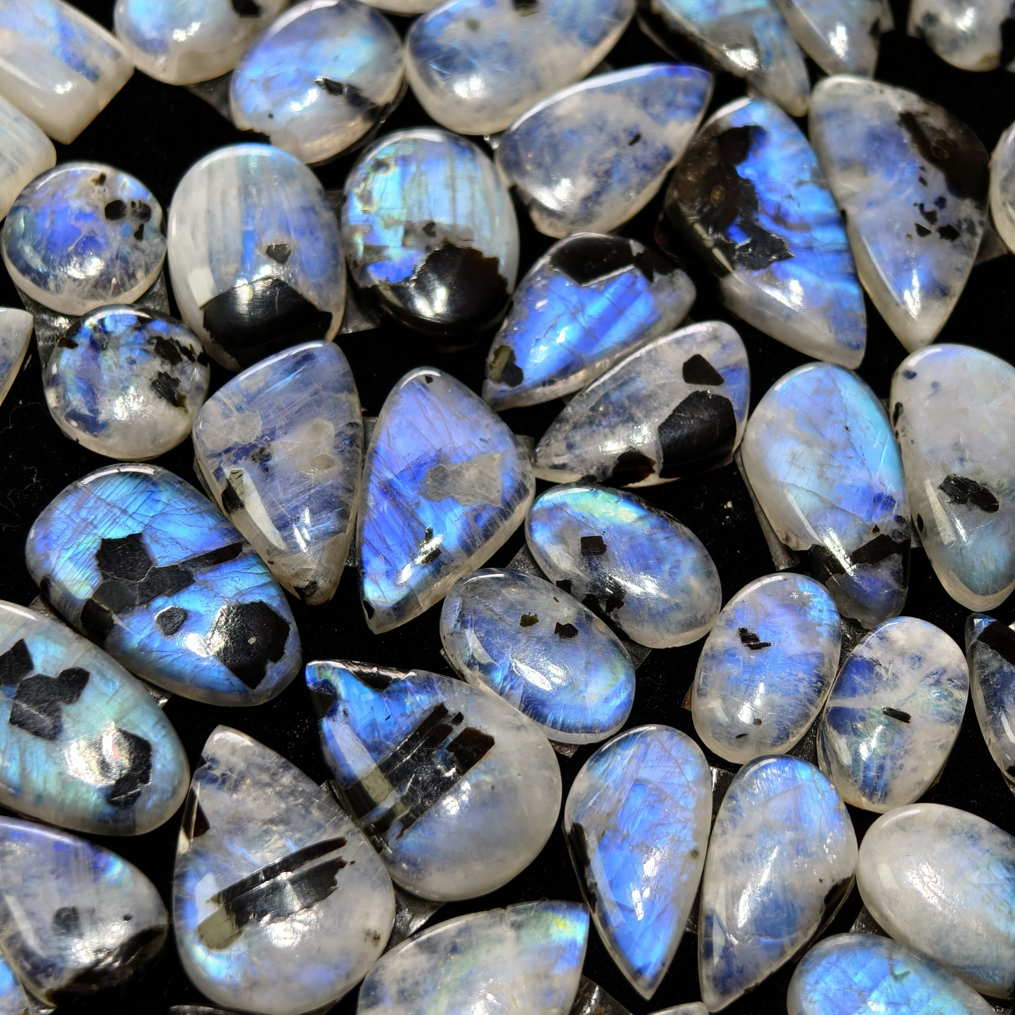 Natural Rainbow Moonstone Blue Flash Cabochon Matching Pair 10 Cts 16x10x3mm 20x12x3