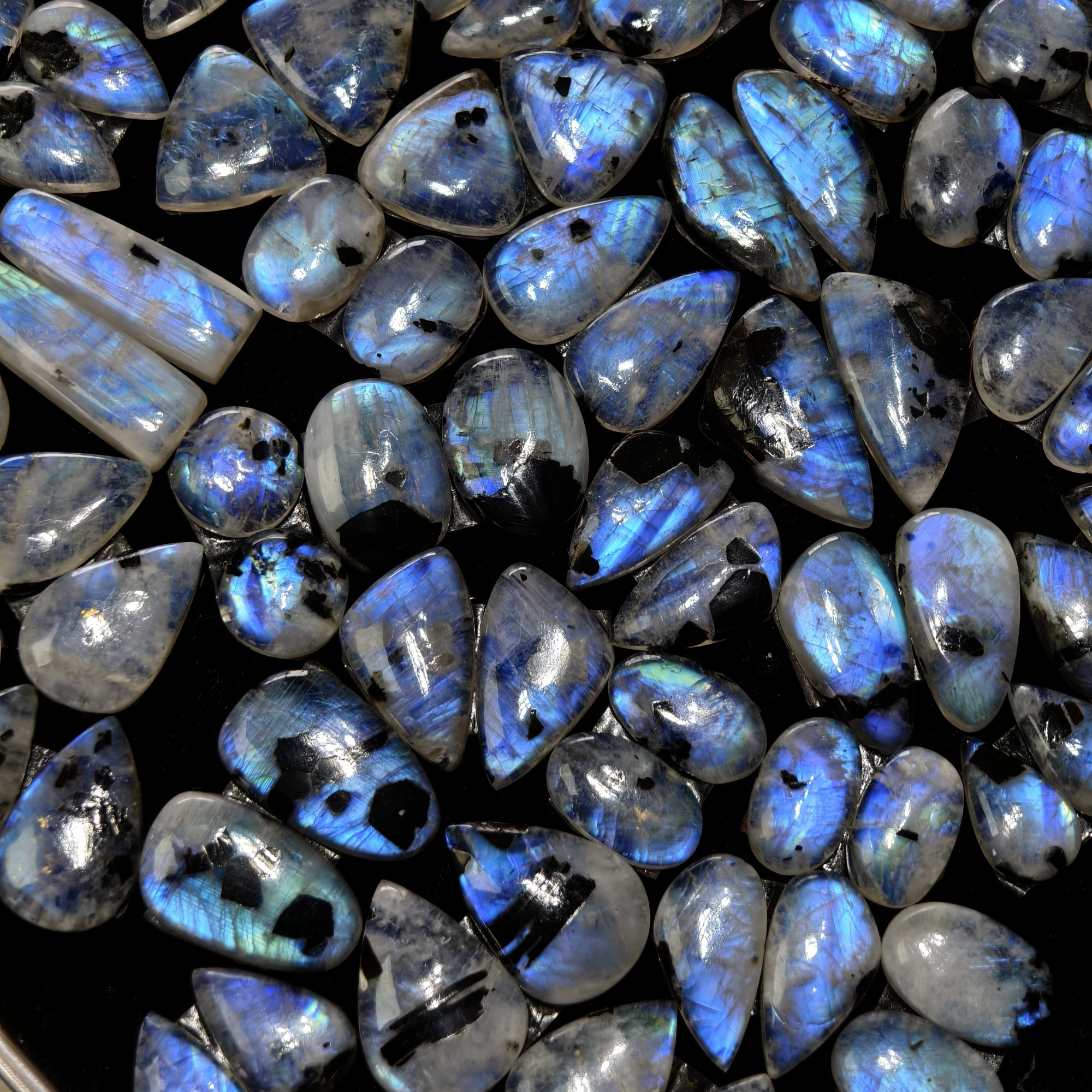 Natural Rainbow Moonstone Blue Flash Cabochon Matching Pair 10 Cts 16x10x3mm 20x12x3