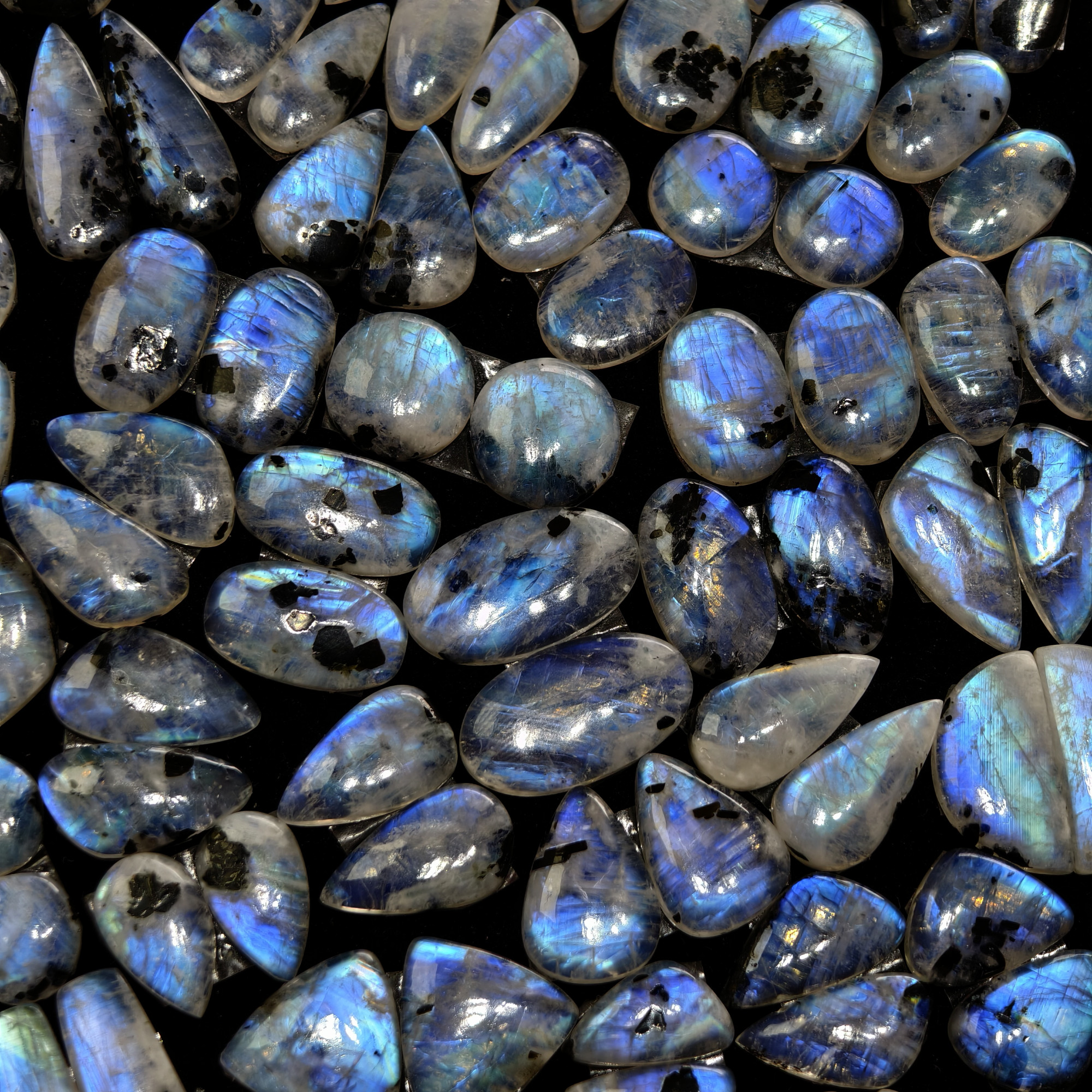 Natural Rainbow Moonstone Blue Flash Cabochon Matching Pair 10 Cts 16x10x3mm 20x12x3