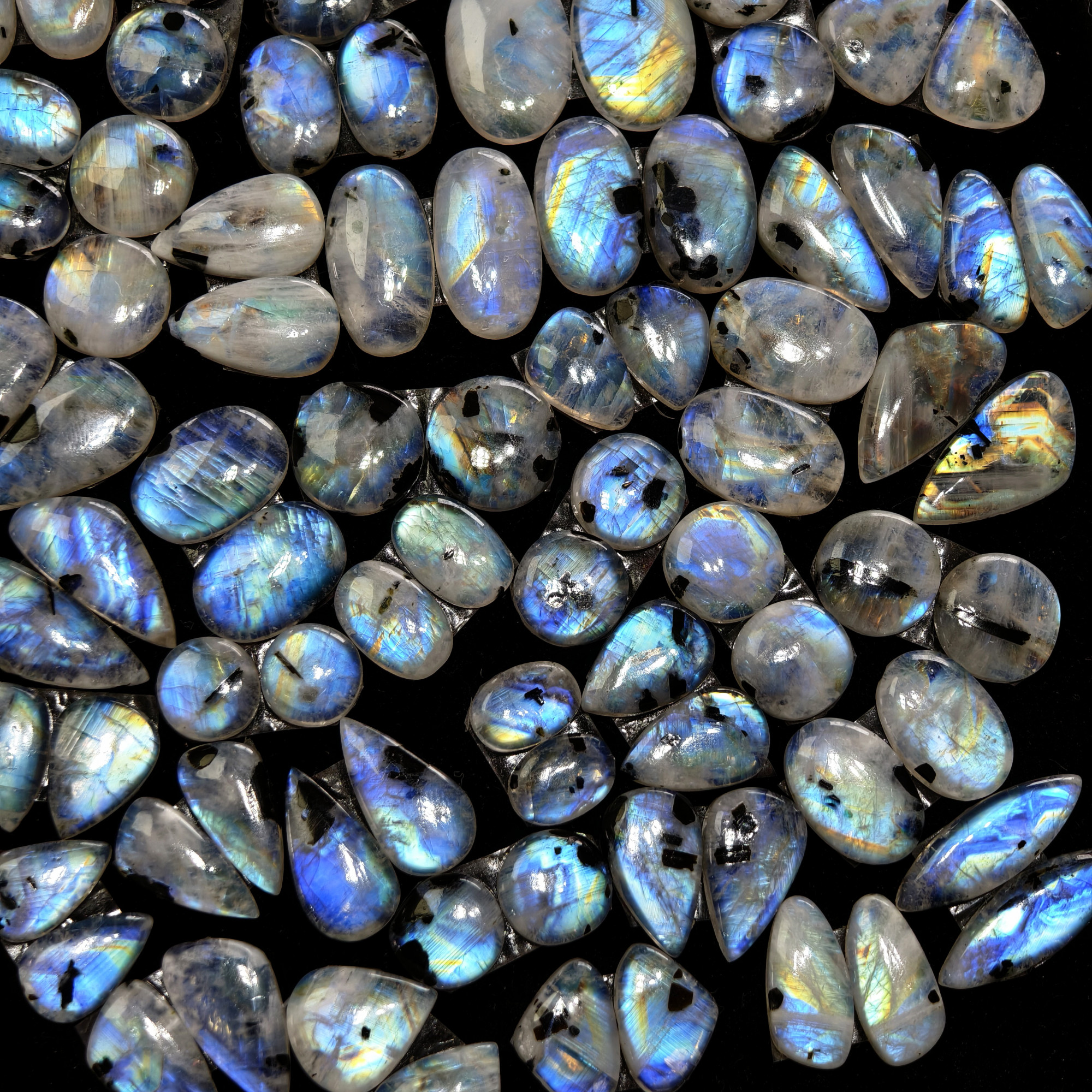 Rainbow Moonstone Mixed Cut Cabochon Matching Pair 12Cts 13x8x3mm  20x12x3mm