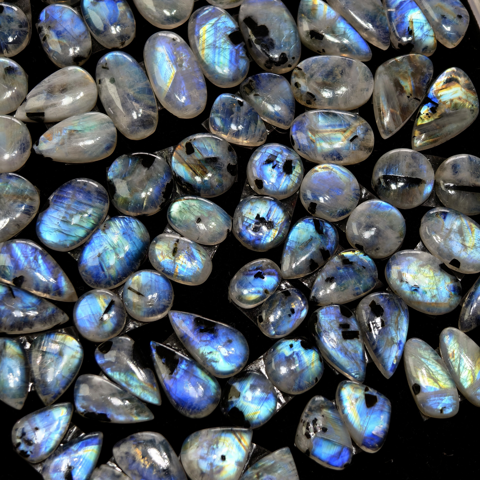 Rainbow Moonstone Mixed Cut Cabochon Matching Pair 12Cts 13x8x3mm 20x12x3mm