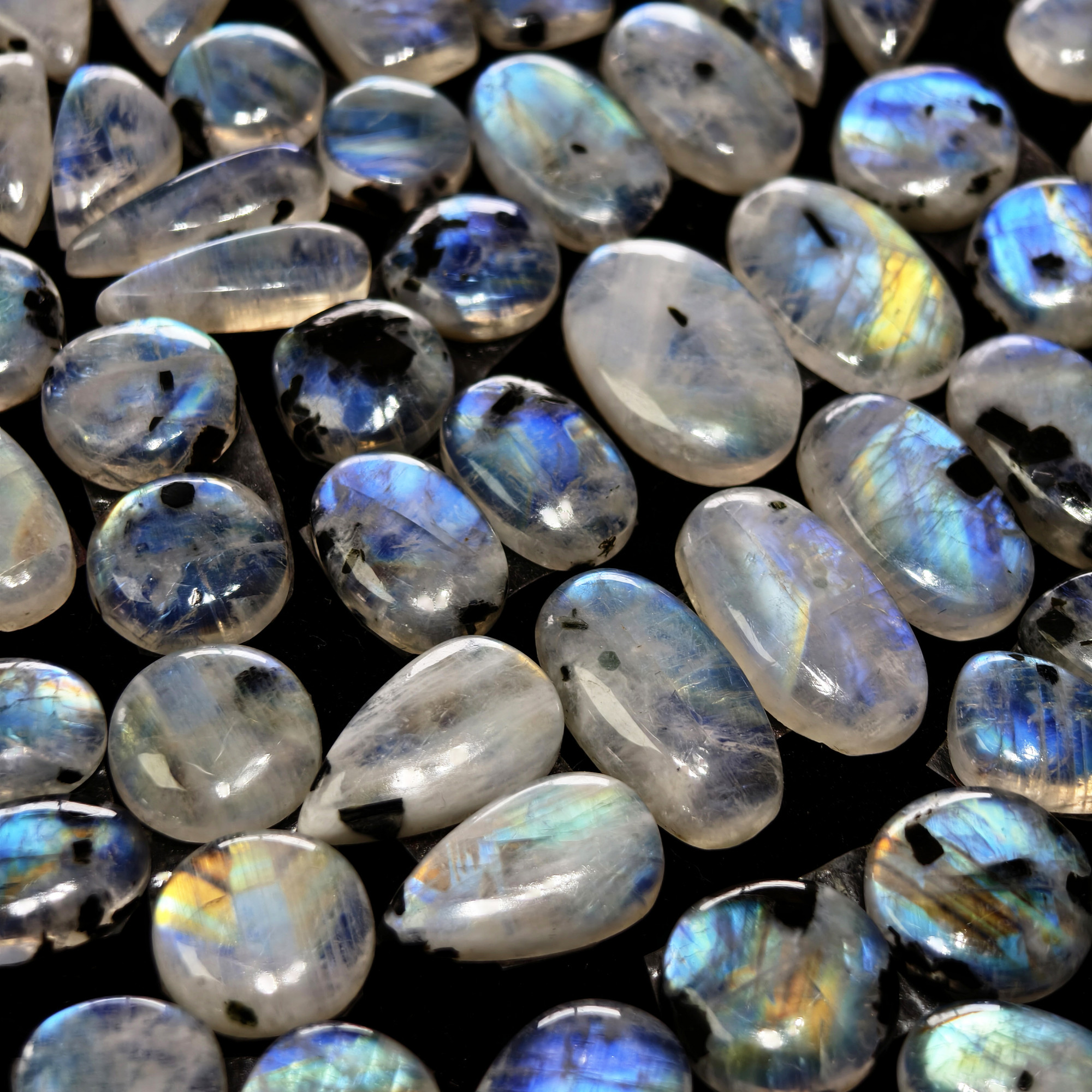 Rainbow Moonstone Mixed Cut Cabochon Matching Pair 12Cts 13x8x3mm  20x12x3mm