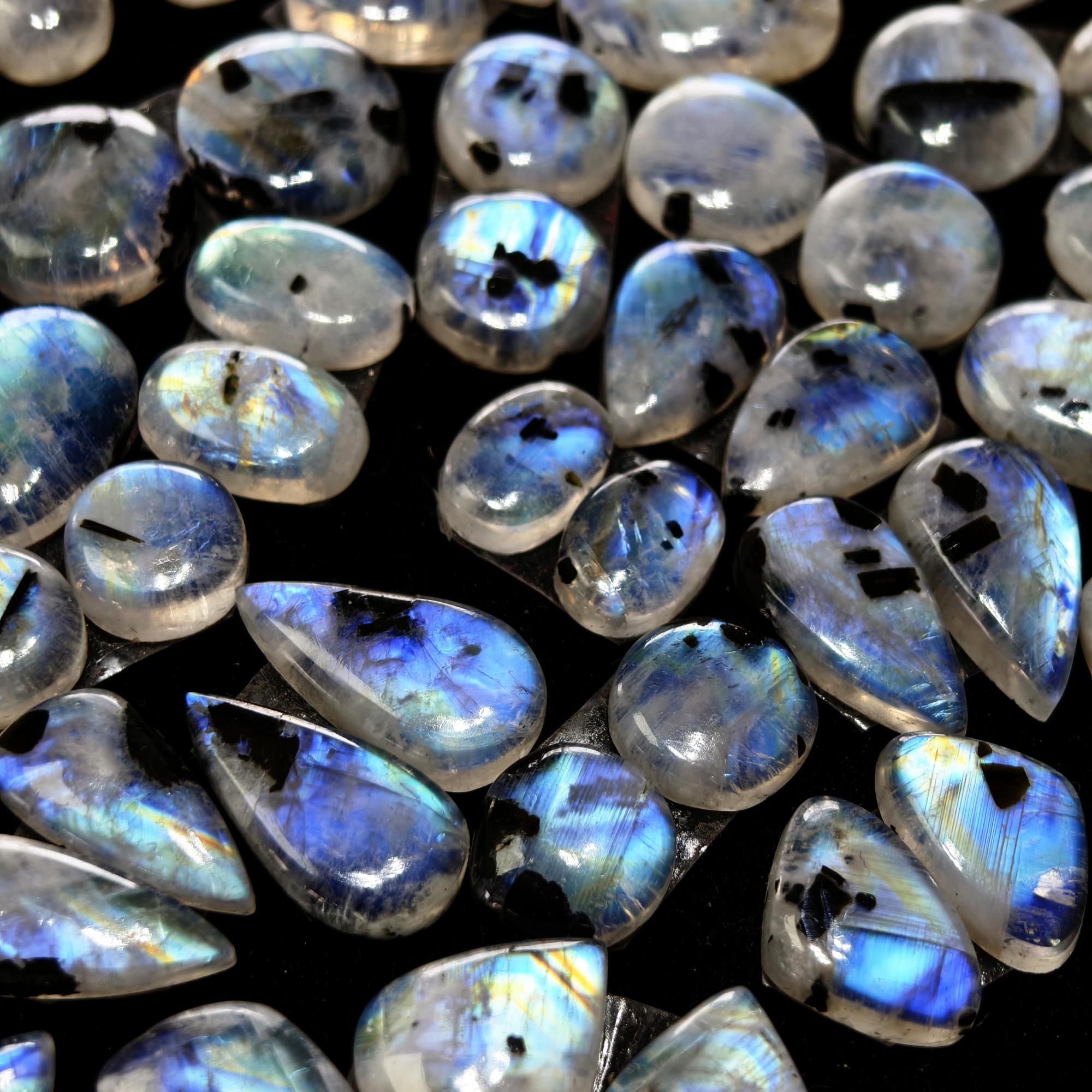 Rainbow Moonstone Mixed Cut Cabochon Matching Pair 12Cts 13x8x3mm 20x12x3mm