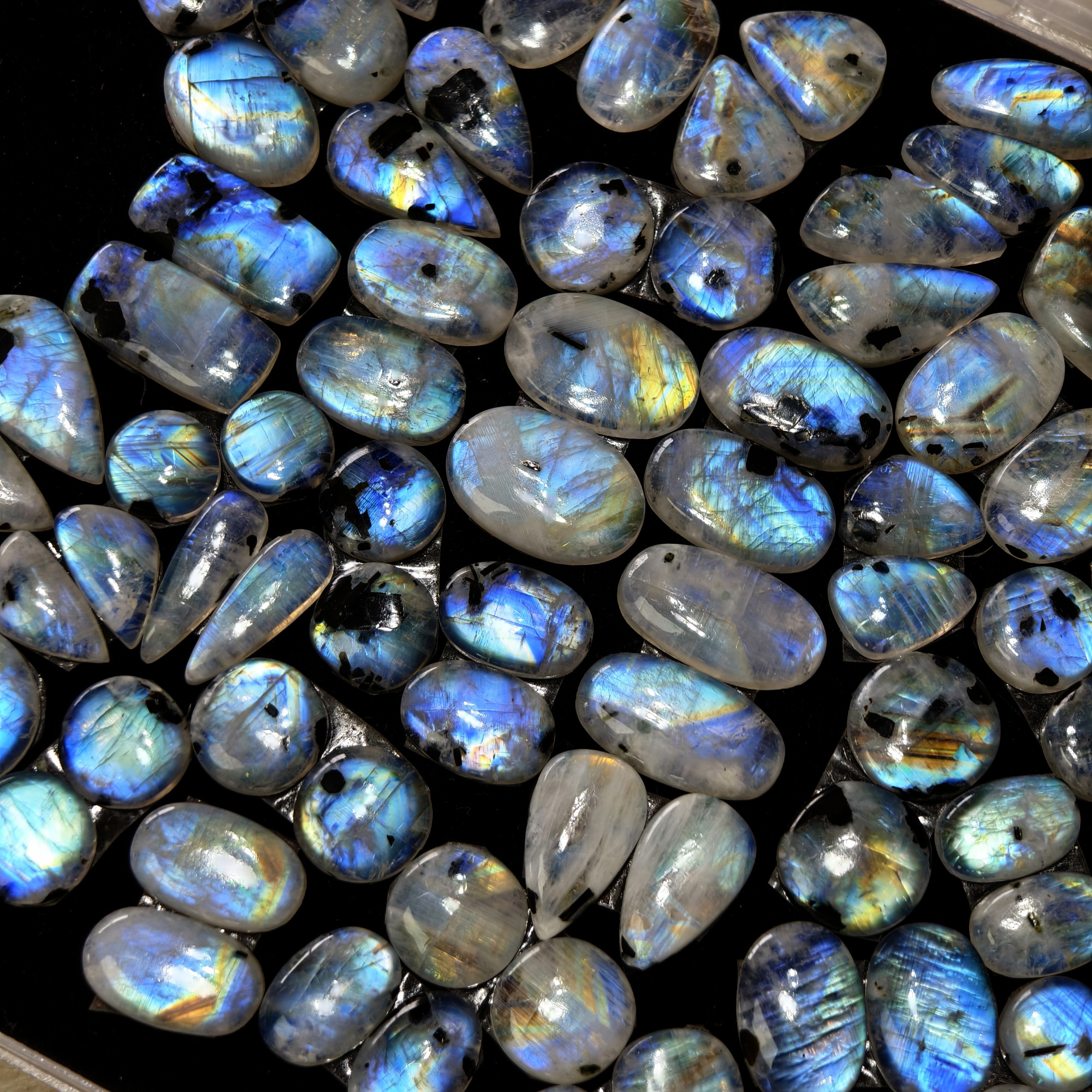 Rainbow Moonstone Mixed Cut Cabochon Matching Pair 12Cts 13x8x3mm  20x12x3mm