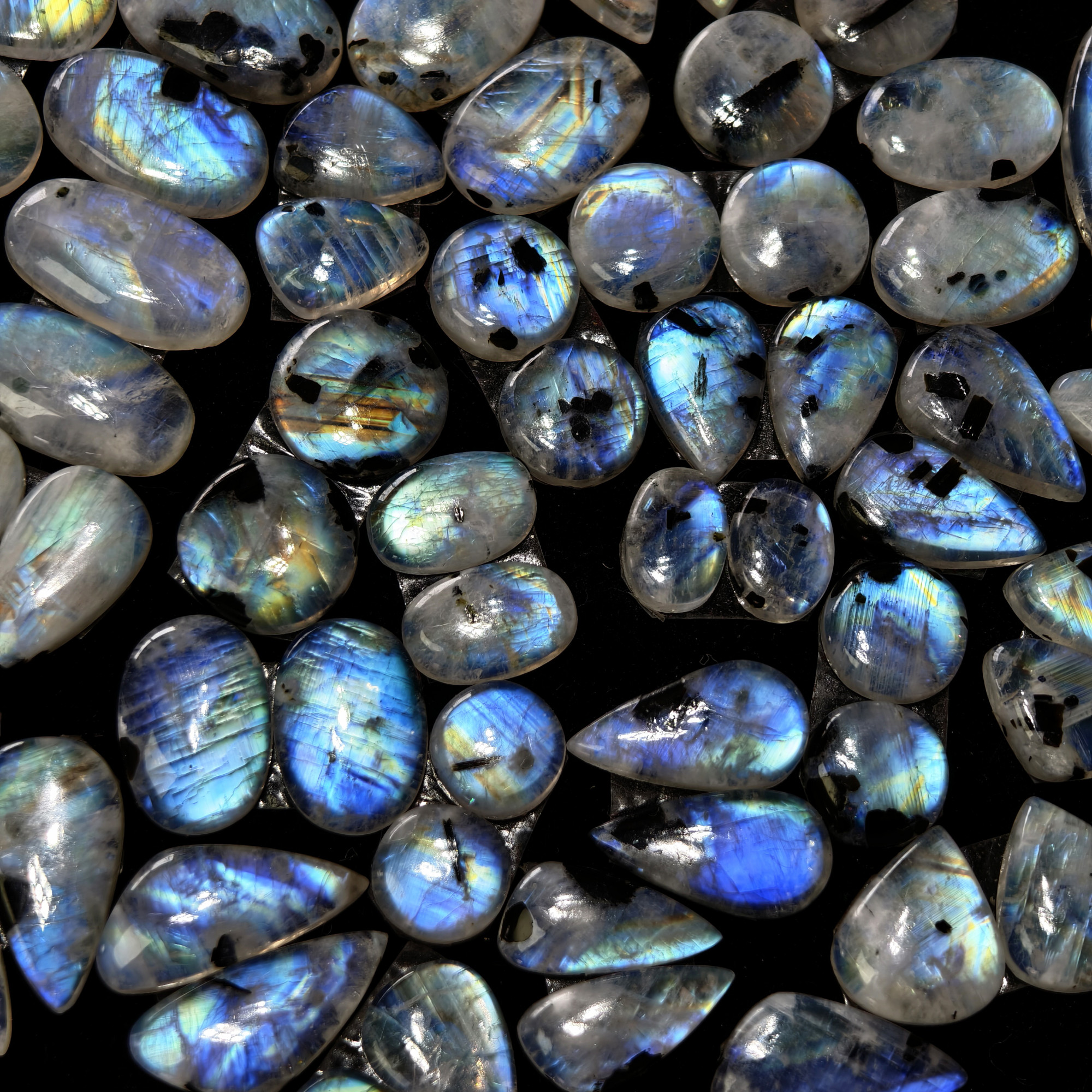 Rainbow Moonstone Mixed Cut Cabochon Matching Pair 12Cts 13x8x3mm 20x12x3mm