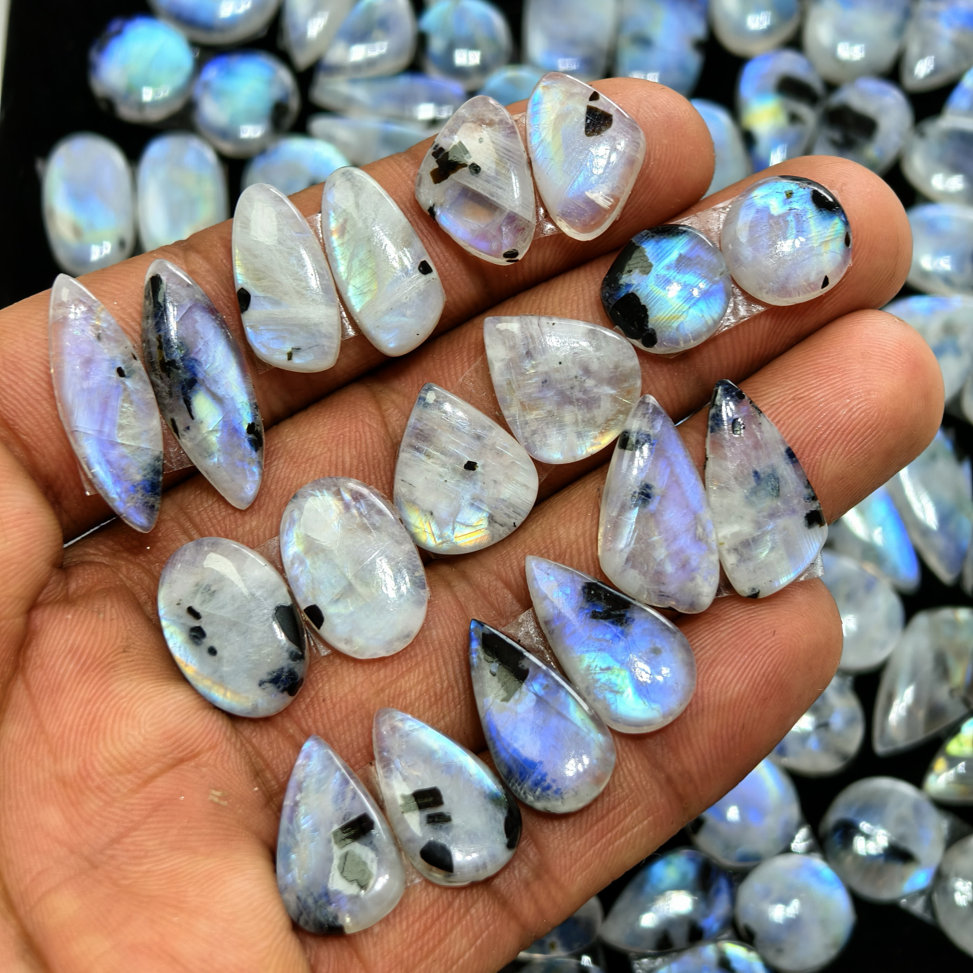 Rainbow Moonstone Mixed Cut Cabochon Matching Pair 12Cts 13x8x3mm  20x12x3mm