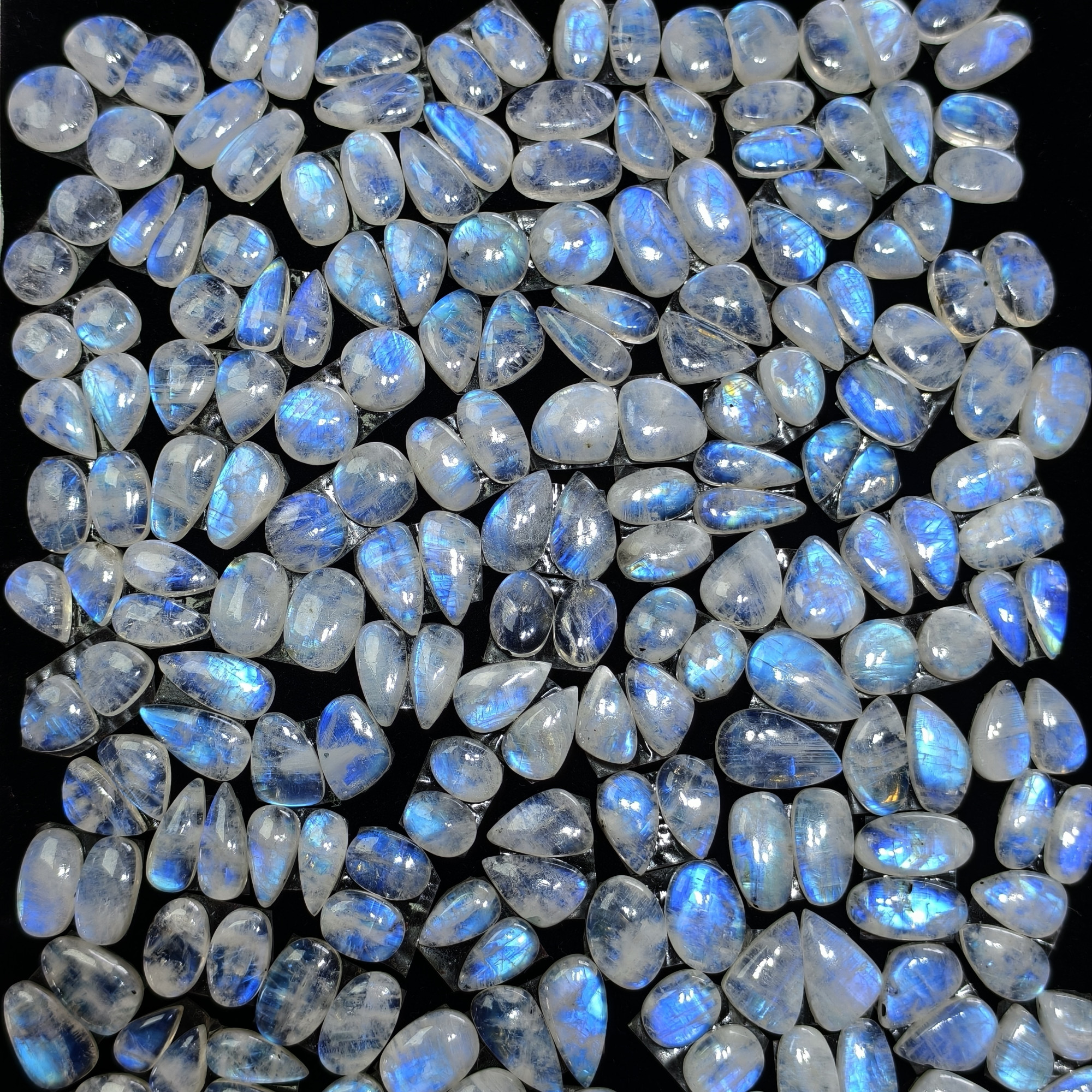 Rainbow Moonstone Smooth Polish Gemstone Cabochon Matching Pair 6Cts 10x8x3mm 15z7z3mm
