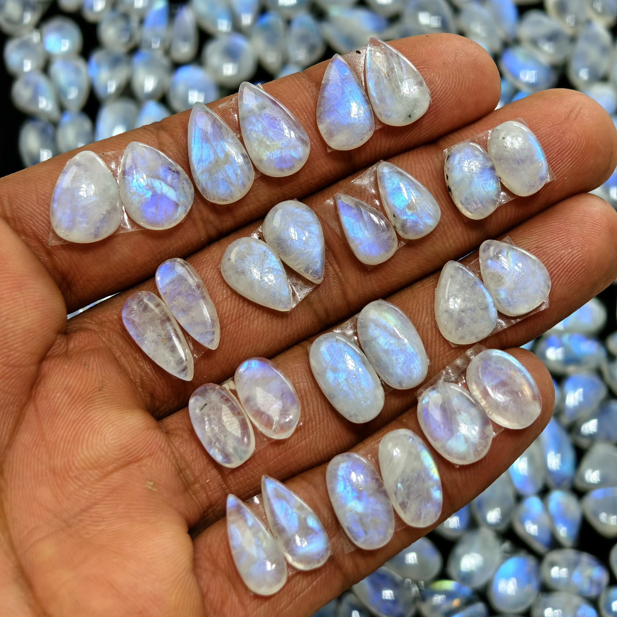 Rainbow Moonstone Smooth Polish Gemstone Cabochon Matching Pair 6Cts 10x8x3mm 15z7z3mm