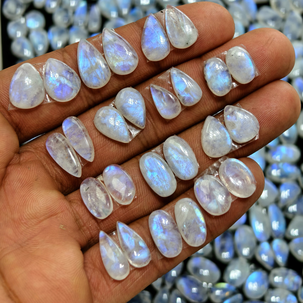 Image of Rainbow Moonstone Smooth Polish Gemstone Cabochon Matching Pair, 6Cts, 10x8x3mm 15z7z3mm