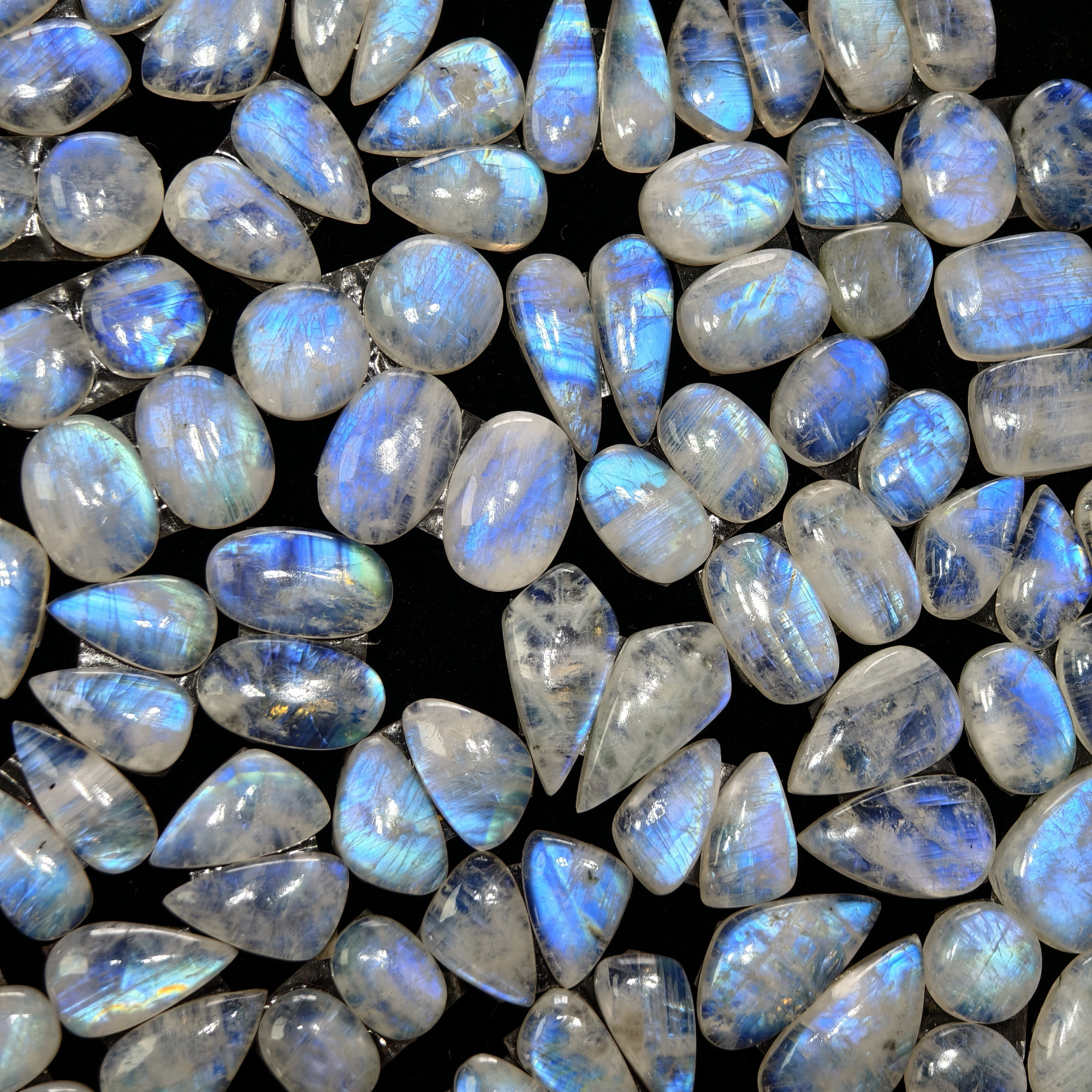Natural Rainbow Moonstone Assorted Shape Cabochon Matching Pair10Cts12x10x3mm 21x10x3mm