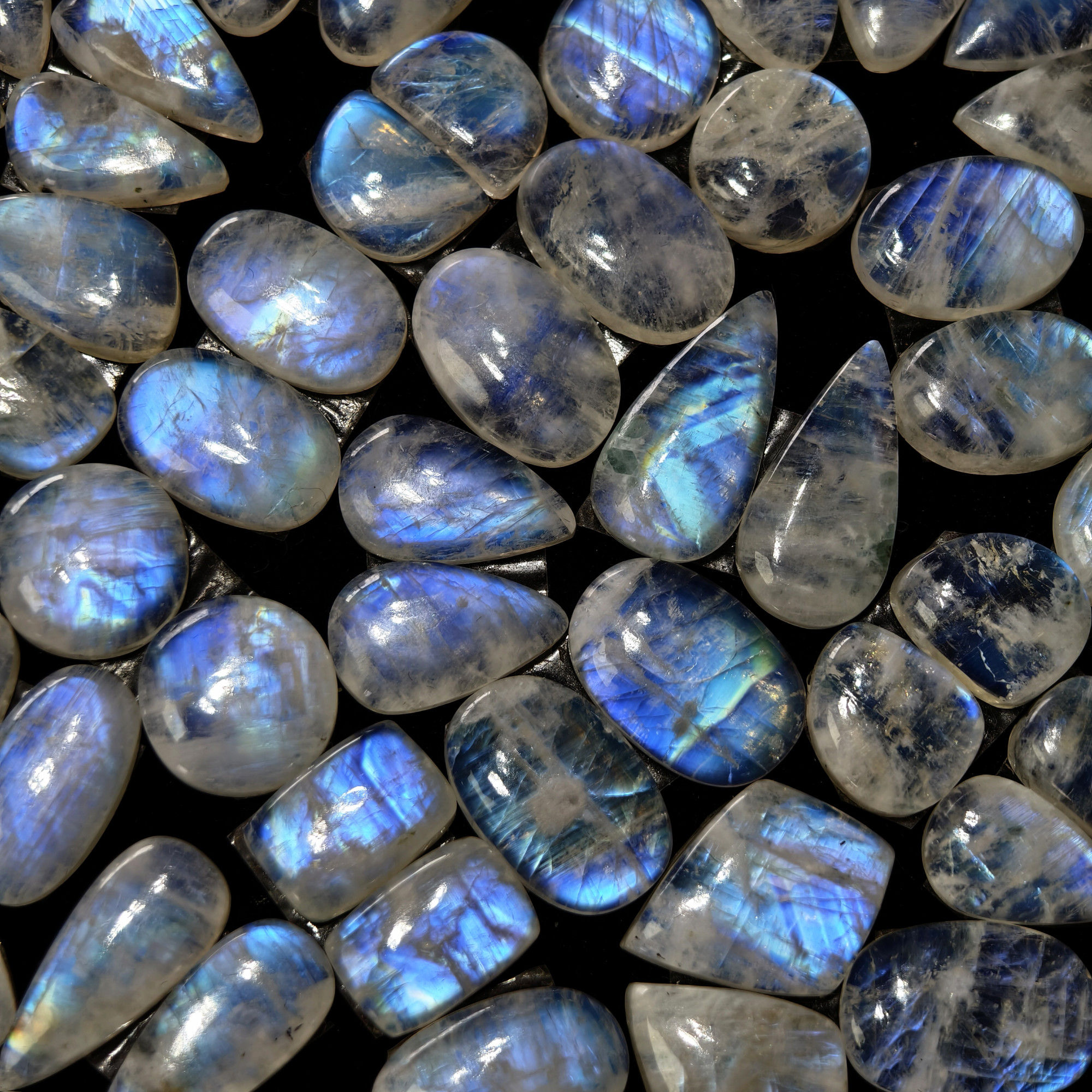 Natural Rainbow Moonstone Assorted Shape Cabochon Matching Pair10Cts12x10x3mm 21x10x3mm