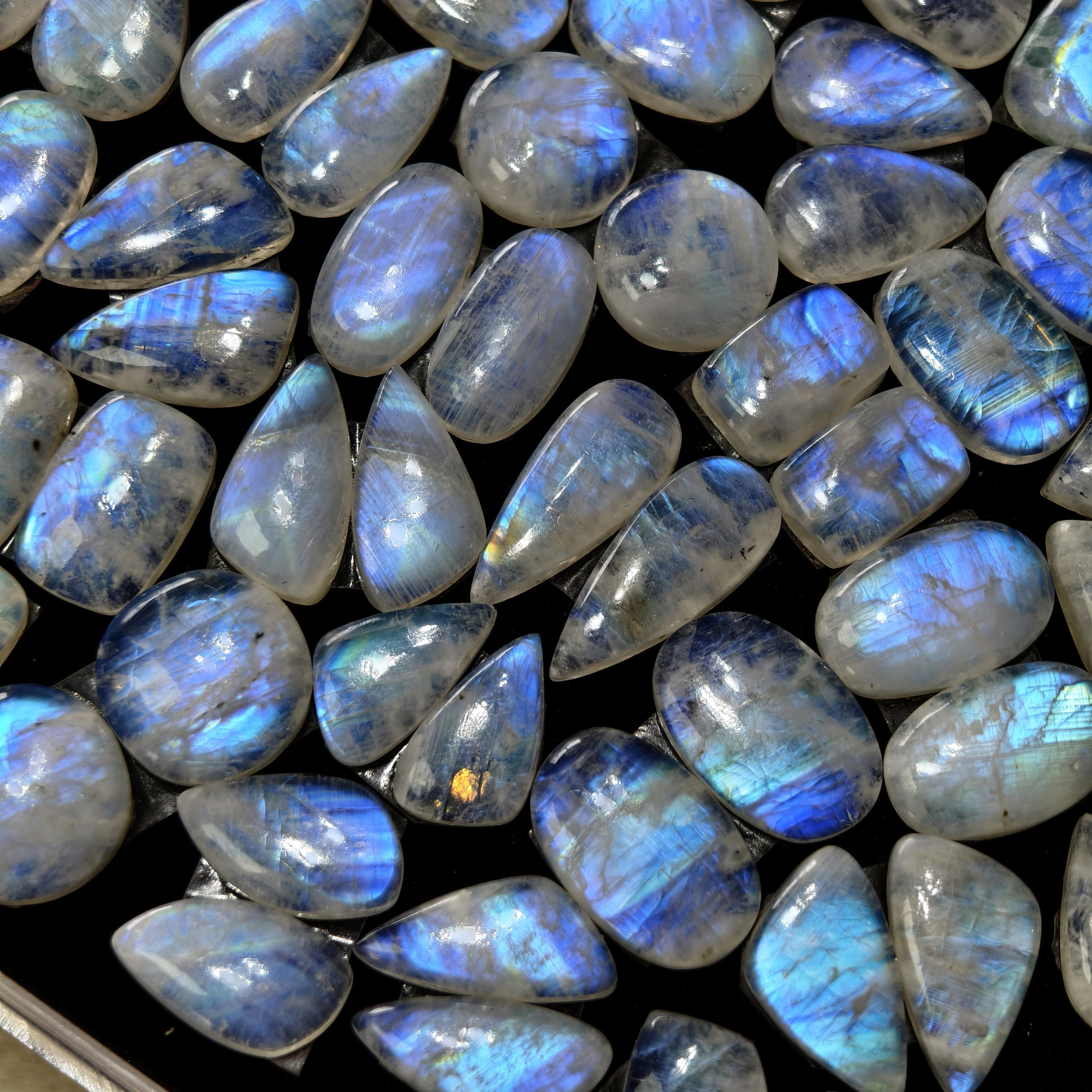 Natural Rainbow Moonstone Assorted Shape Cabochon Matching Pair10Cts12x10x3mm 21x10x3mm