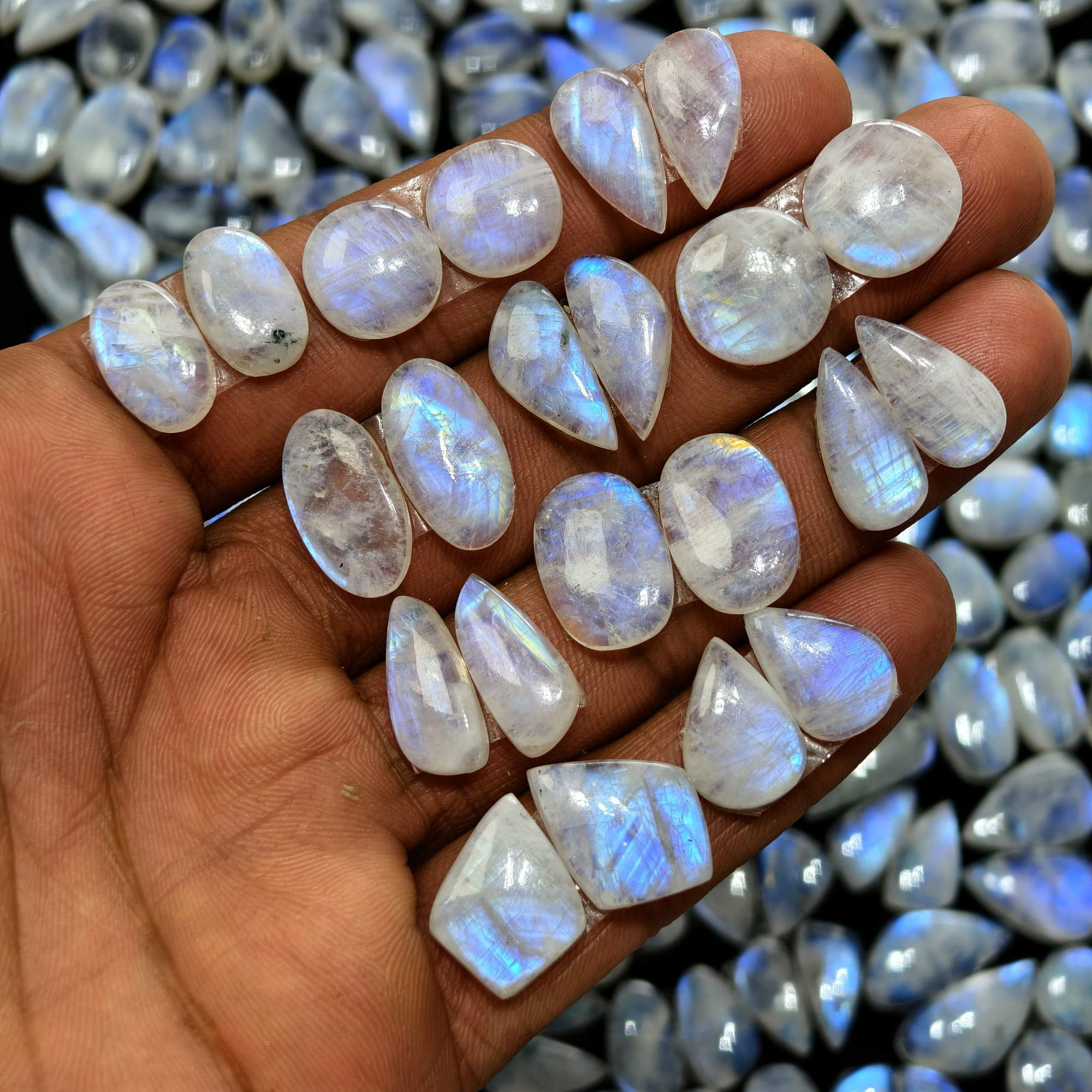 Natural Rainbow Moonstone Assorted Shape Cabochon Matching Pair10Cts12x10x3mm 21x10x3mm