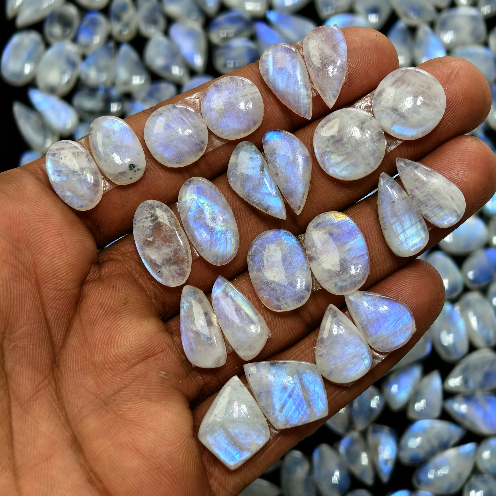 Natural Rainbow Moonstone Assorted Shape Cabochon Matching Pair10Cts12x10x3mm 21x10x3mm