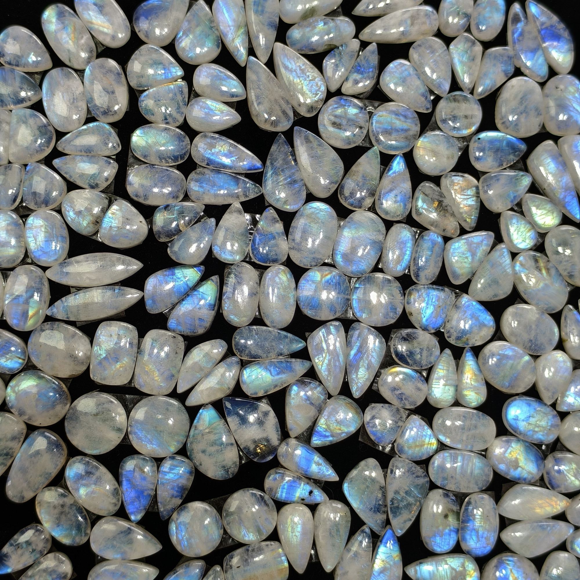 Rainbow Moonstone Earring Gemstone  Cabachons Pair 12x8x3mm 21x6x3  9ct Avg