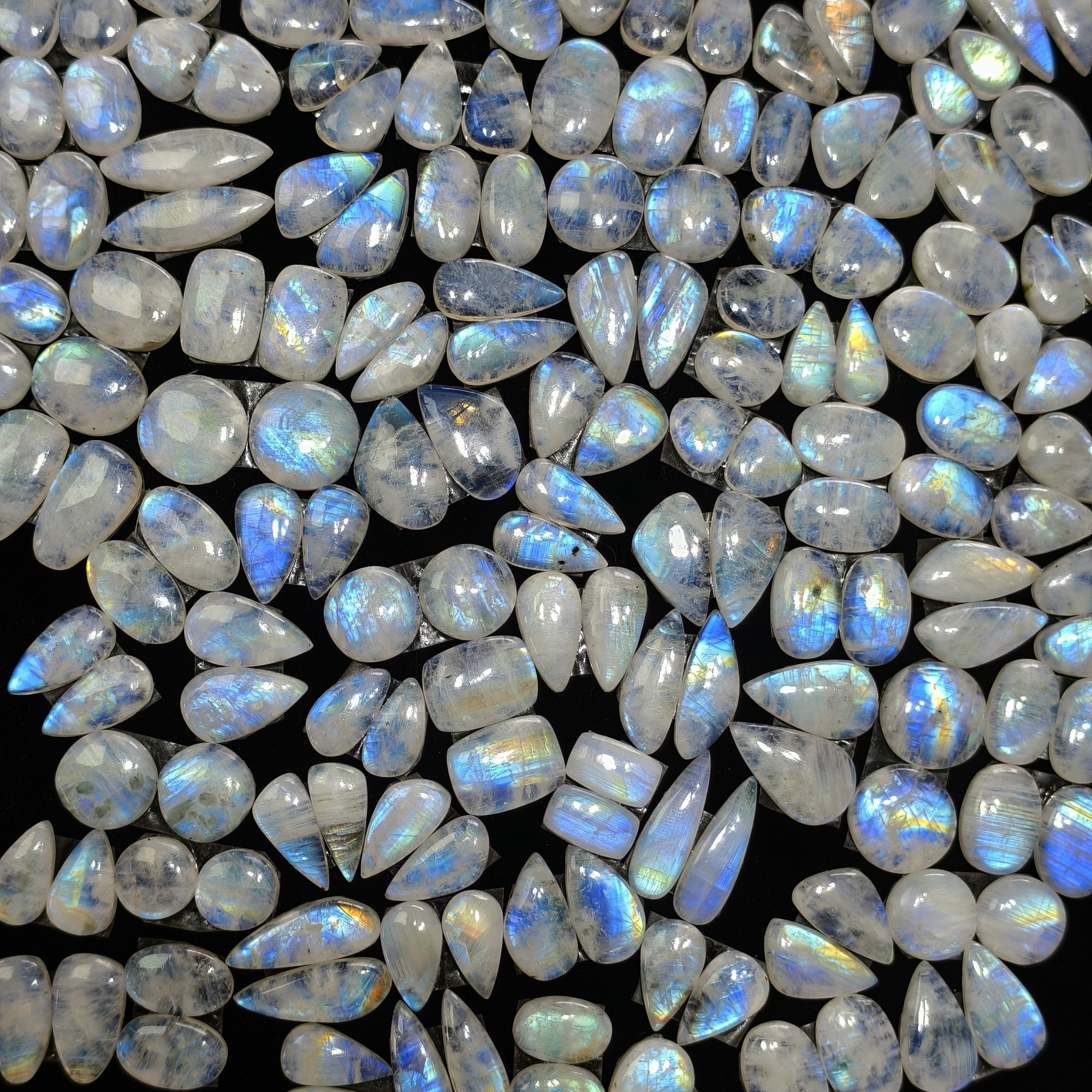 Rainbow Moonstone Earring Gemstone  Cabachons Pair 12x8x3mm 21x6x3  9ct Avg