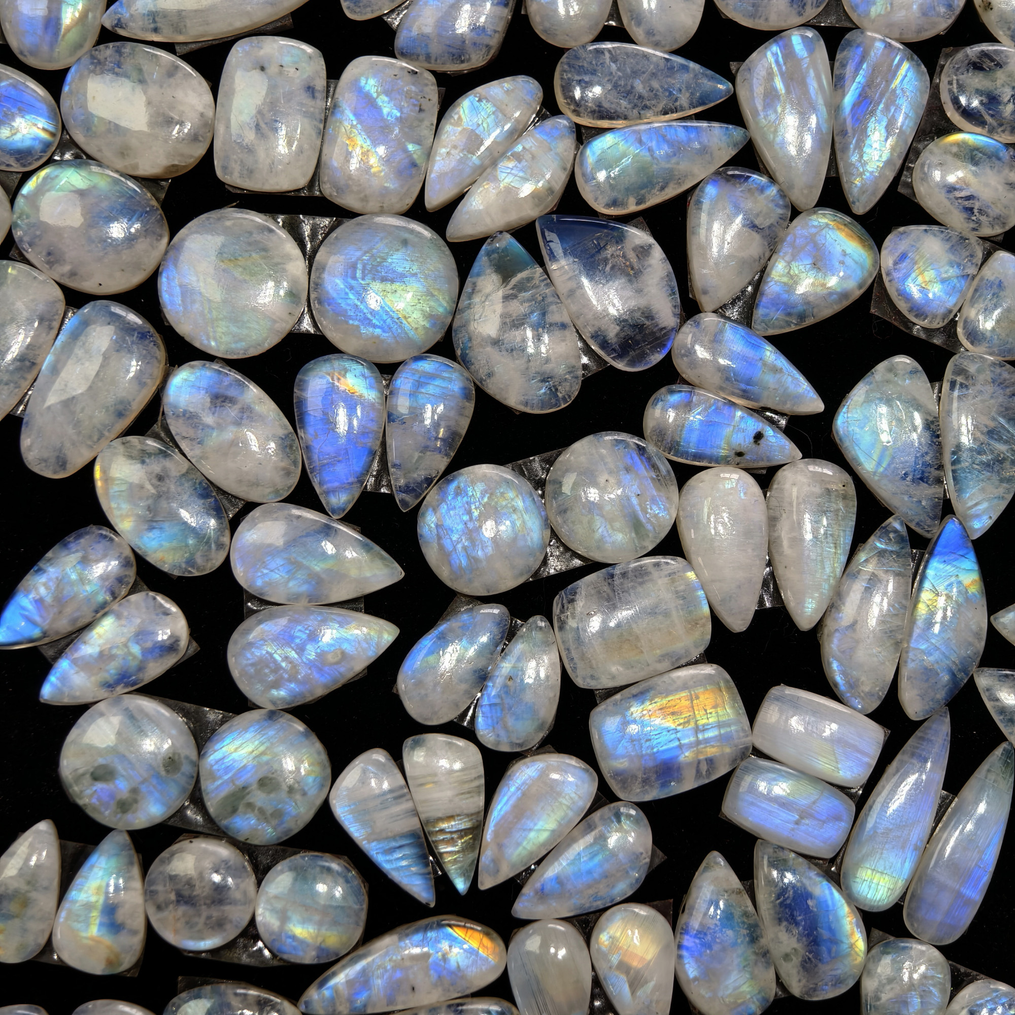 Rainbow Moonstone Earring Gemstone  Cabachons Pair 12x8x3mm 21x6x3  9ct Avg