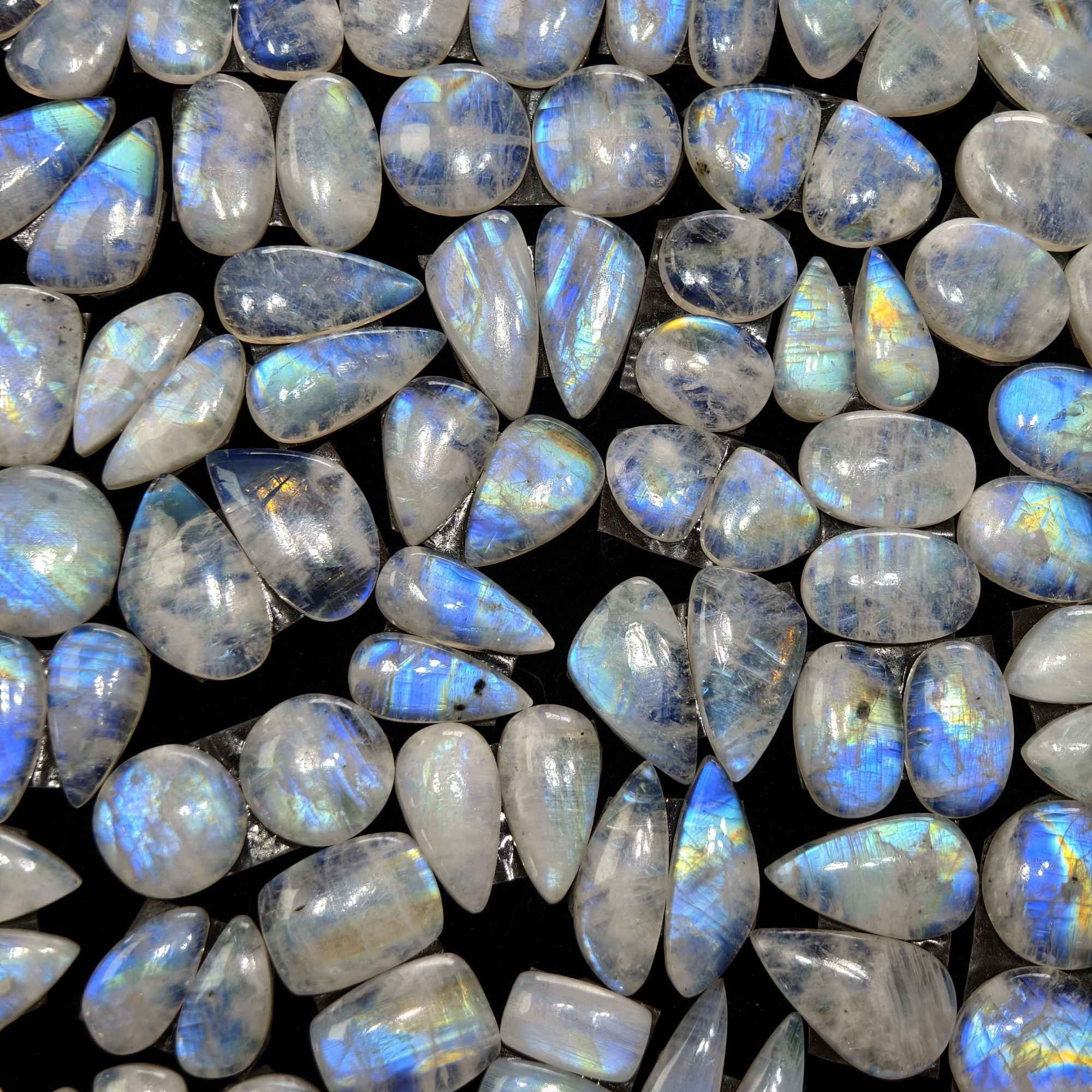 Rainbow Moonstone Earring Gemstone Cabachons Pair 12x8x3mm 21x6x3 9ct Avg