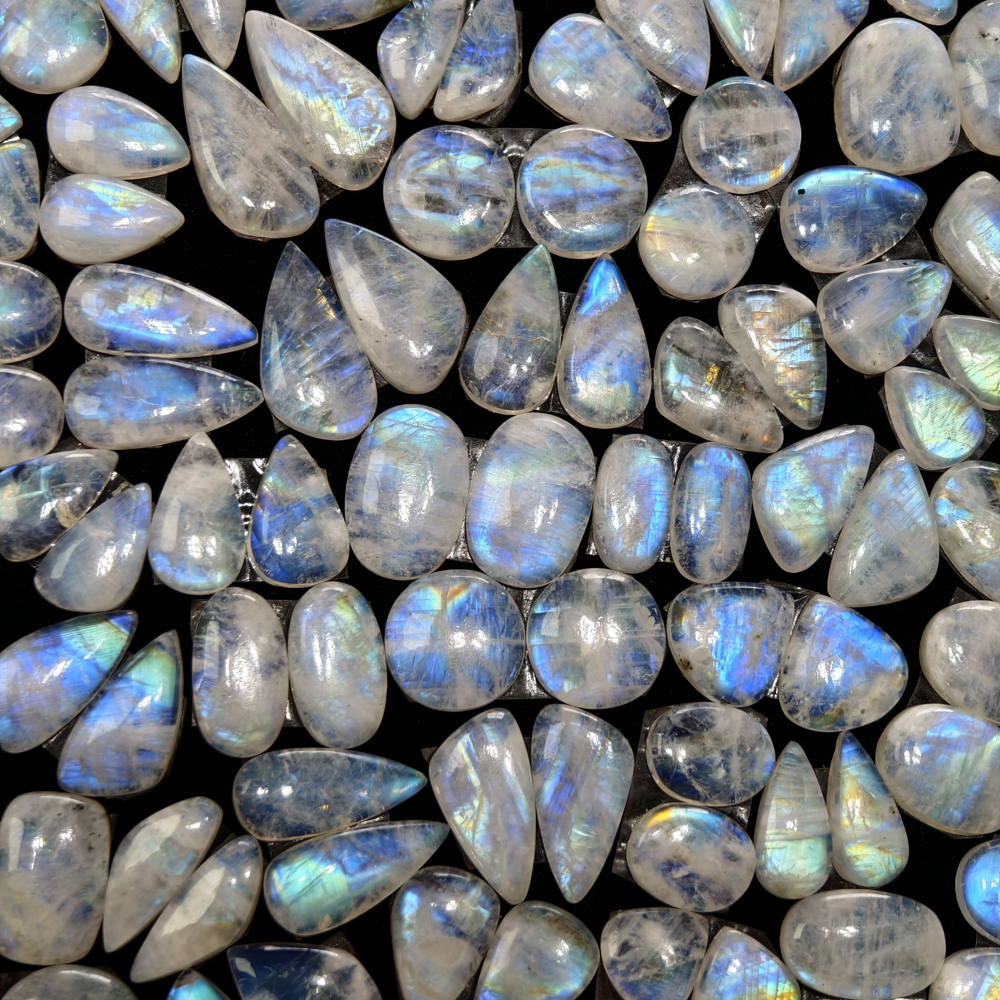 Rainbow Moonstone Earring Gemstone  Cabachons Pair 12x8x3mm 21x6x3  9ct Avg