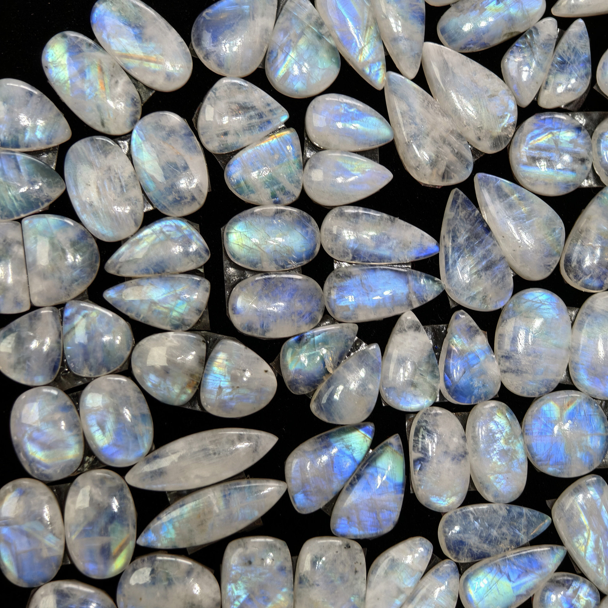 Rainbow Moonstone Earring Gemstone  Cabachons Pair 12x8x3mm 21x6x3  9ct Avg