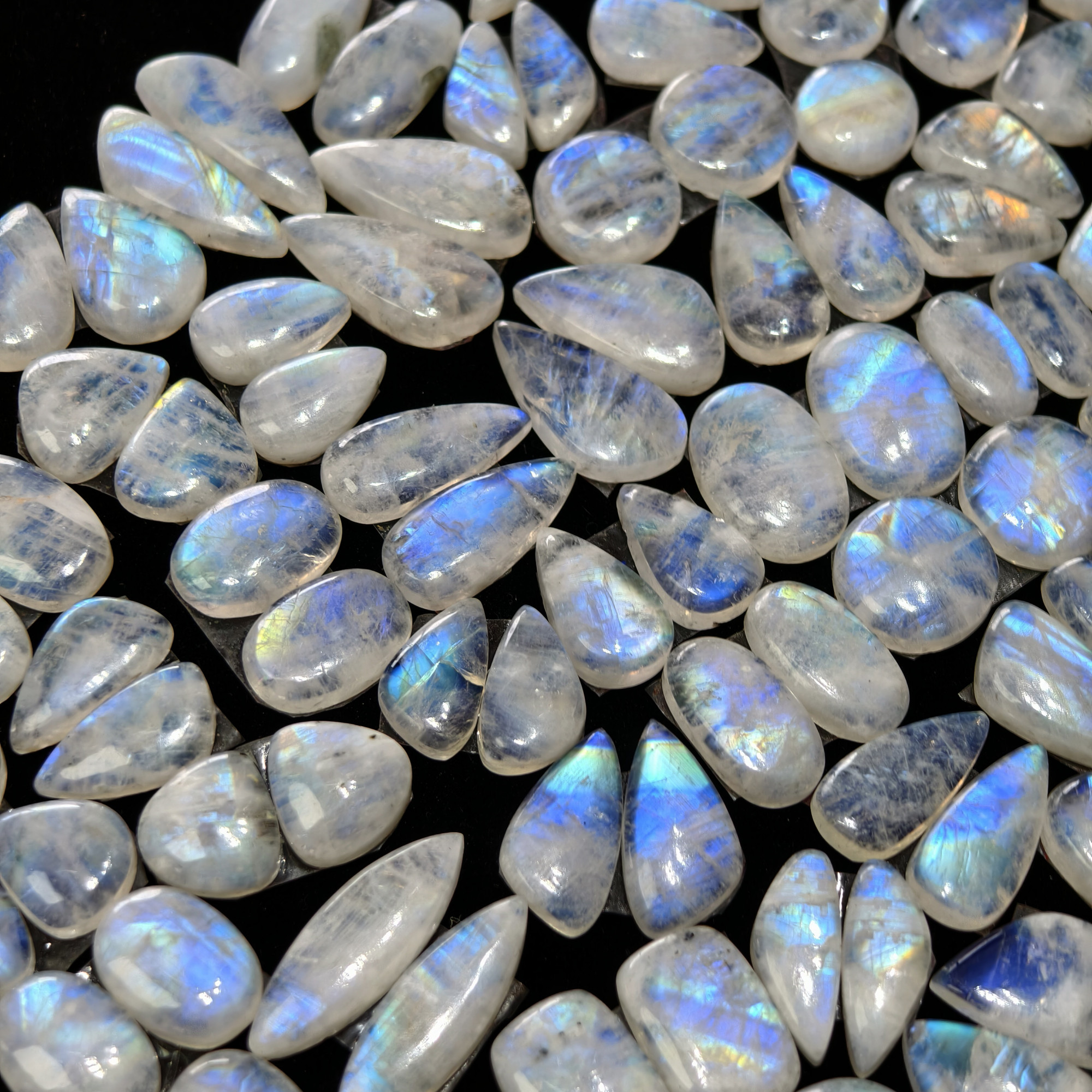 Rainbow Moonstone Earring Gemstone Cabachons Pair 12x8x3mm 21x6x3 9ct Avg