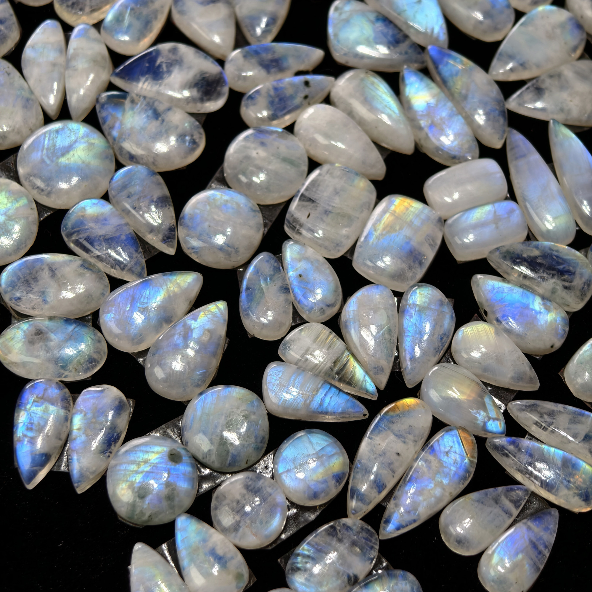 Rainbow Moonstone Earring Gemstone  Cabachons Pair 12x8x3mm 21x6x3  9ct Avg