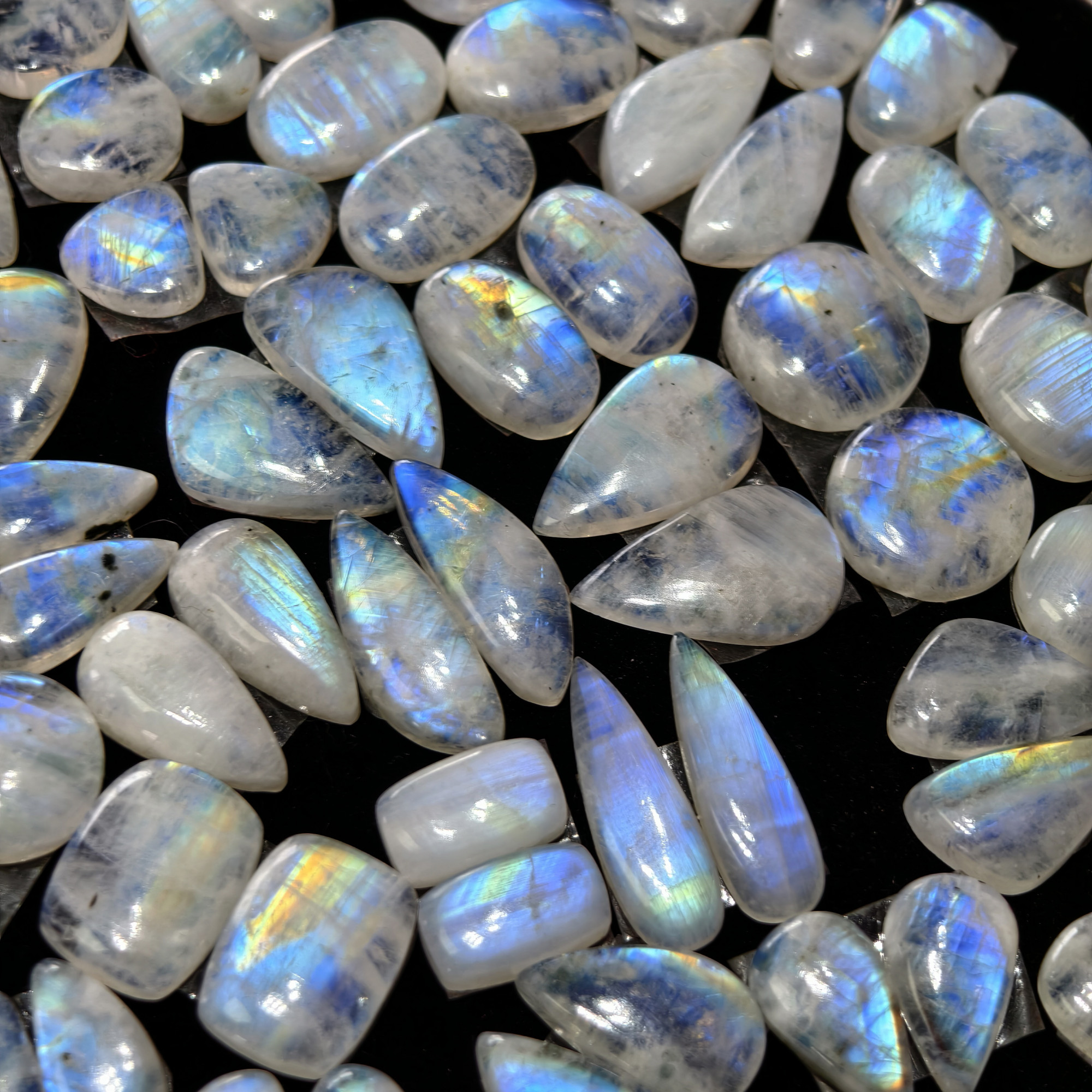Rainbow Moonstone Earring Gemstone  Cabachons Pair 12x8x3mm 21x6x3  9ct Avg