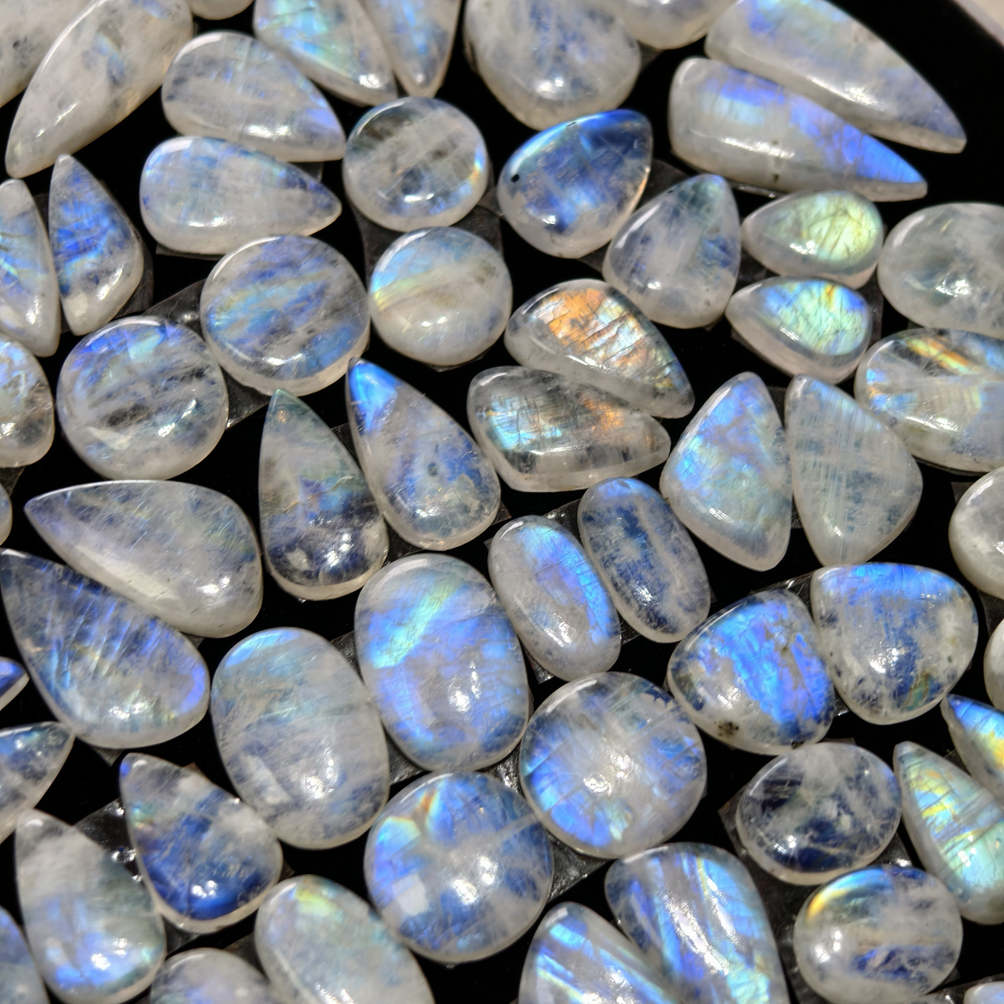 Rainbow Moonstone Earring Gemstone Cabachons Pair 12x8x3mm 21x6x3 9ct Avg