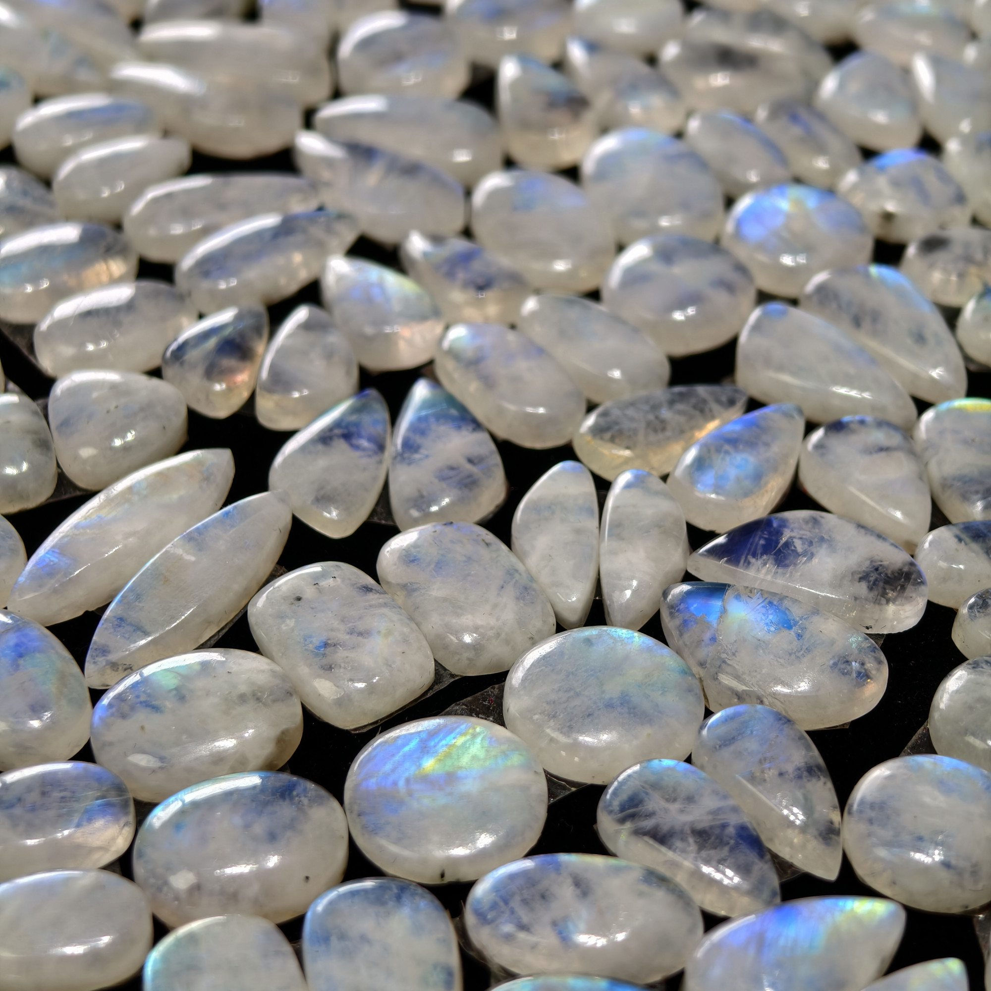 Rainbow Moonstone Earring Gemstone  Cabachons Pair 12x8x3mm 21x6x3  9ct Avg
