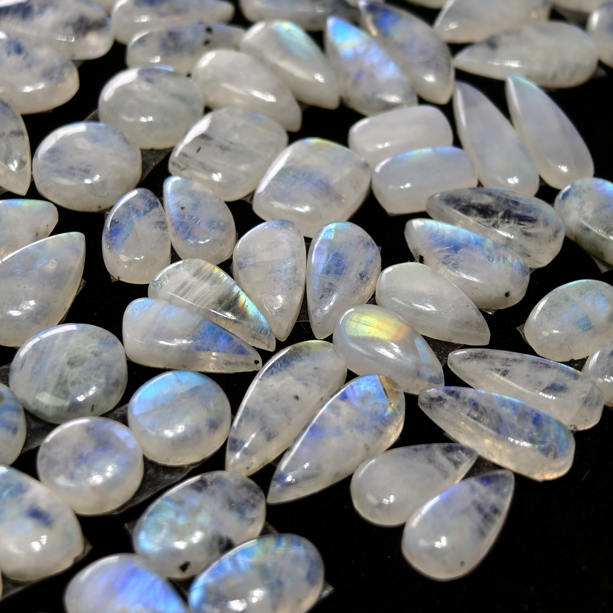 Rainbow Moonstone Earring Gemstone Cabachons Pair 12x8x3mm 21x6x3 9ct Avg