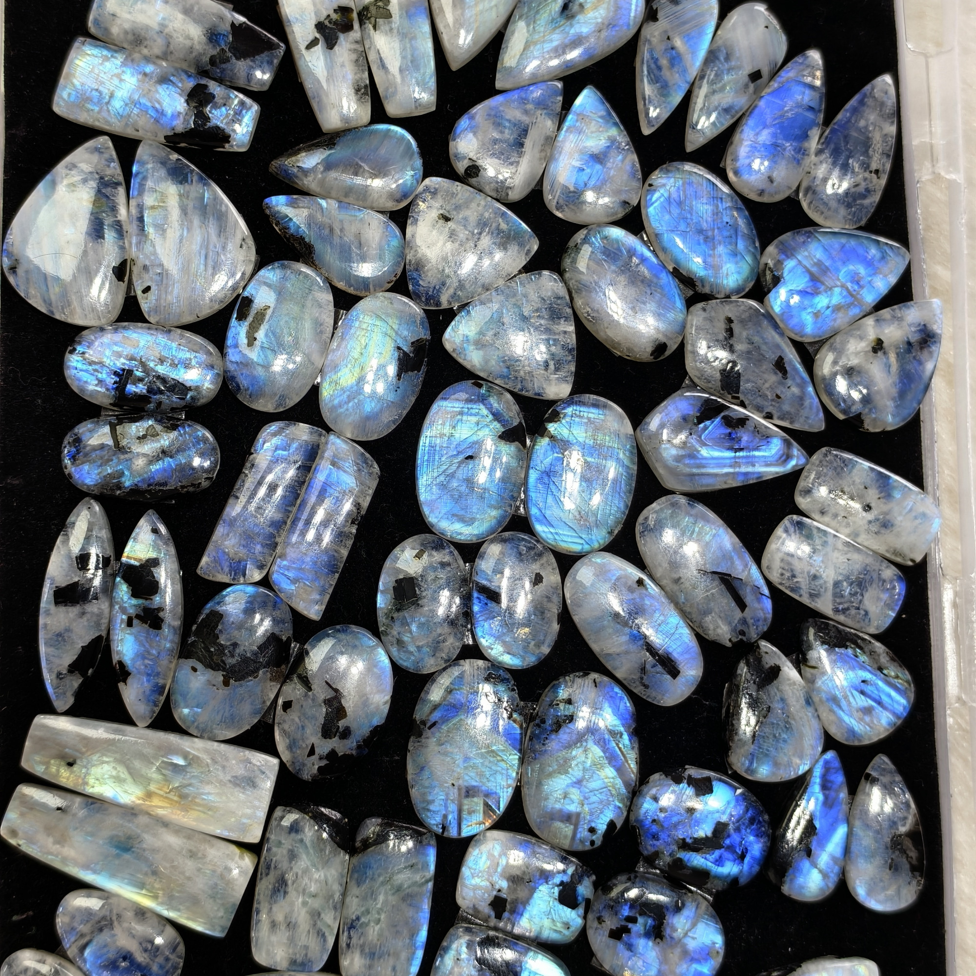 Rainbow Moonstone Matching Gemstones Mtaching  Earring pair 20x14x3mm 35x12x3mm 26ct