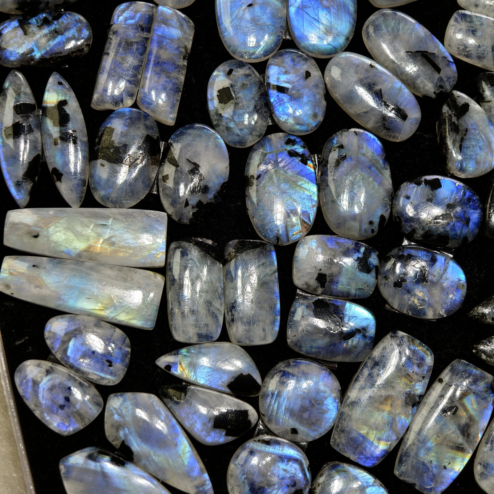 Rainbow Moonstone Matching Gemstones Mtaching Earring pair 20x14x3mm 35x12x3mm 26ct