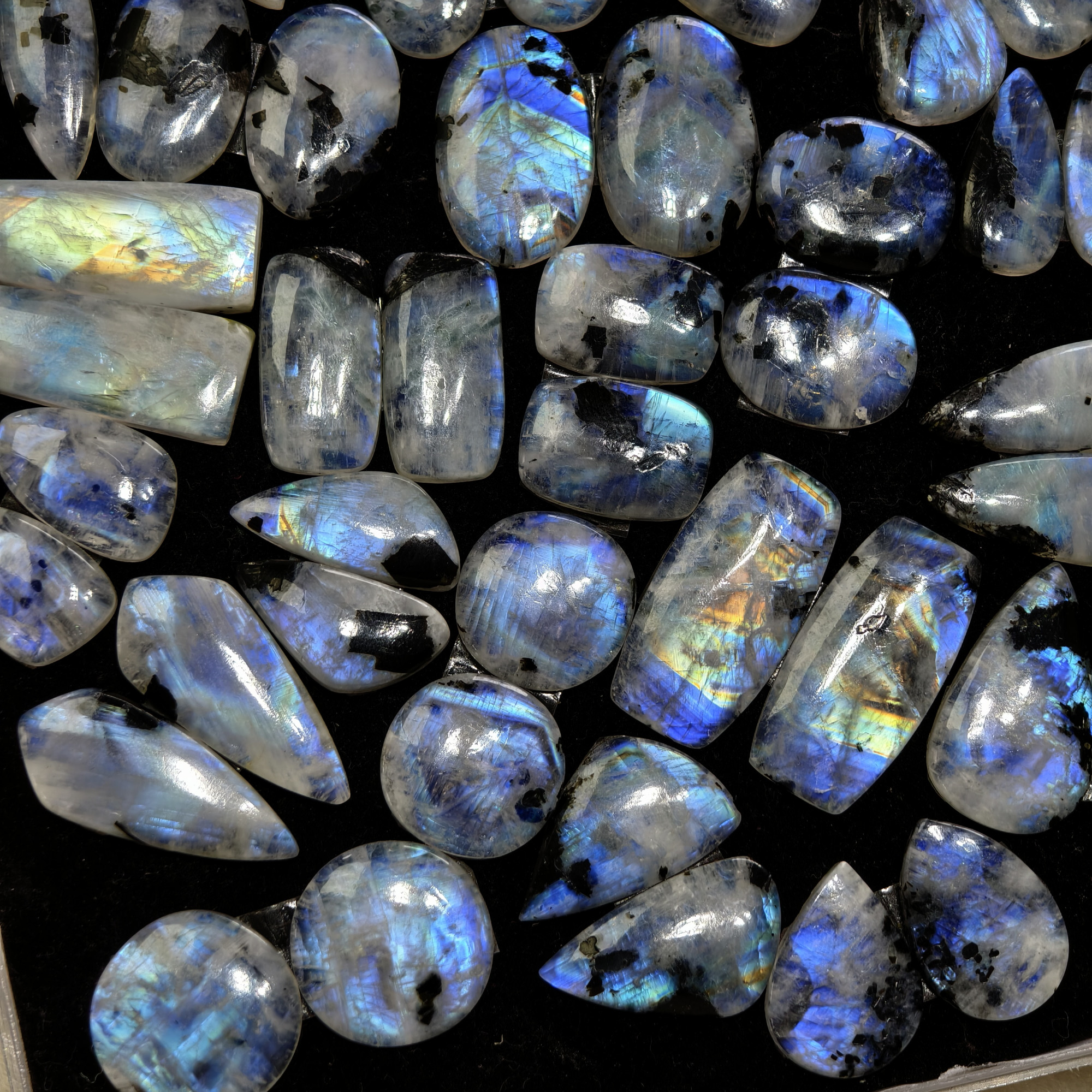 Rainbow Moonstone Matching Gemstones Mtaching Earring pair 20x14x3mm 35x12x3mm 26ct