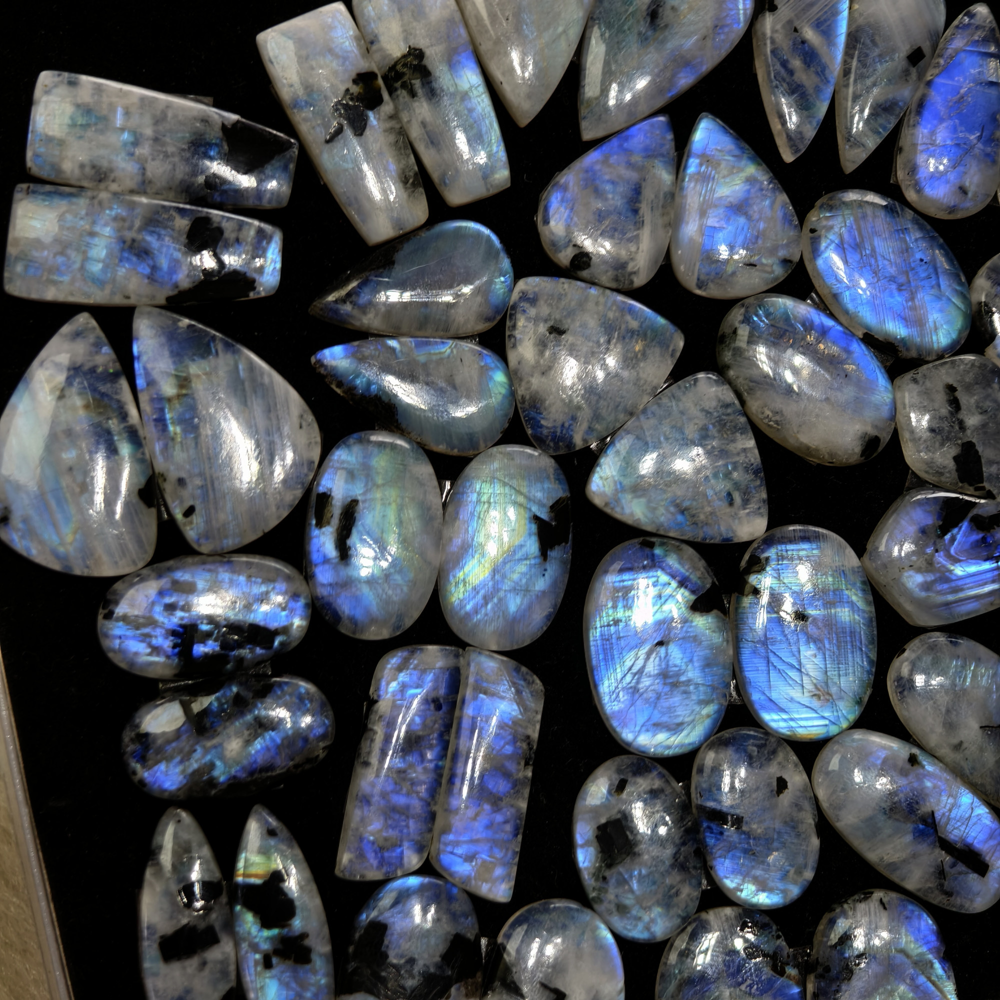 Rainbow Moonstone Matching Gemstones Mtaching Earring pair 20x14x3mm 35x12x3mm 26ct