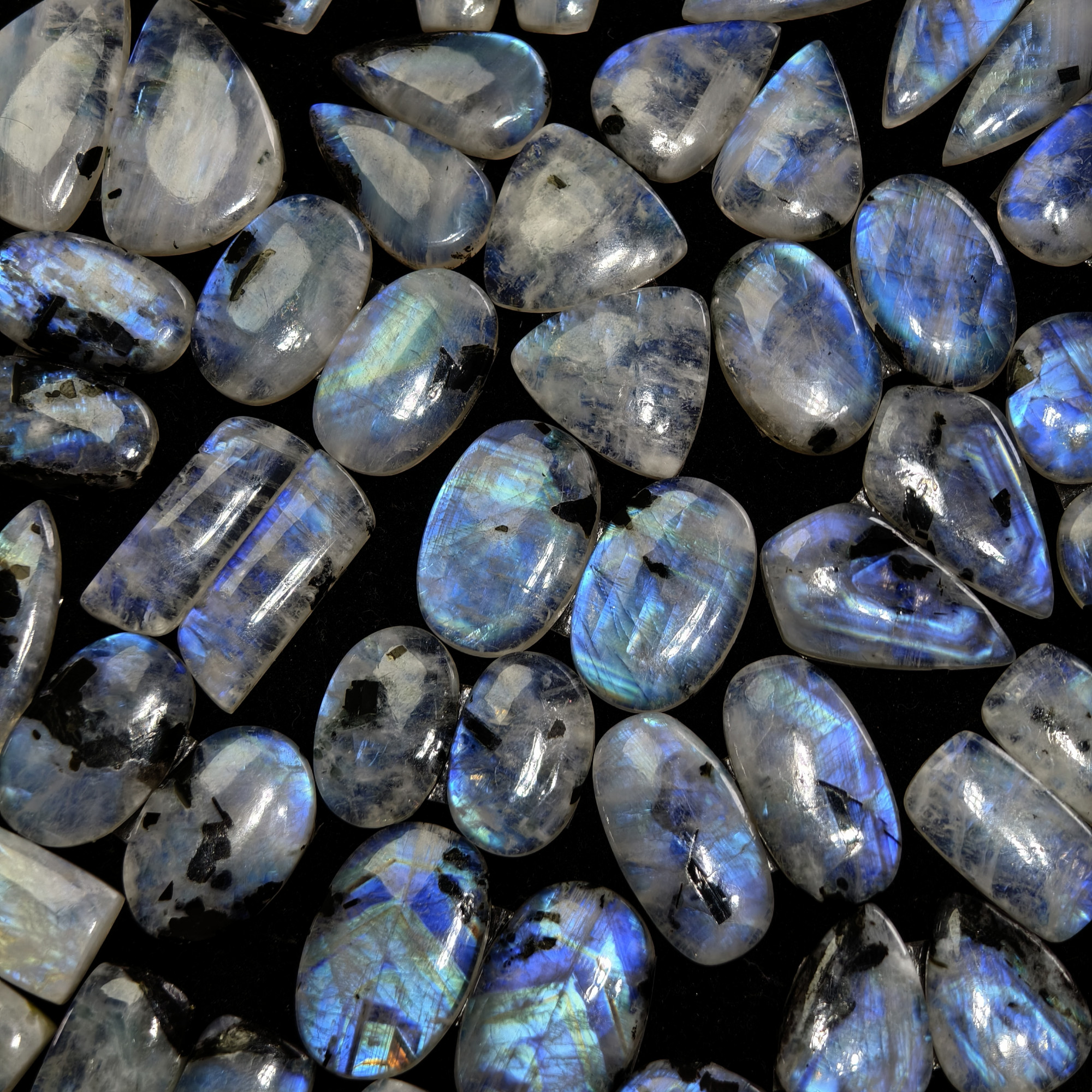Rainbow Moonstone Matching Gemstones Mtaching  Earring pair 20x14x3mm 35x12x3mm 26ct