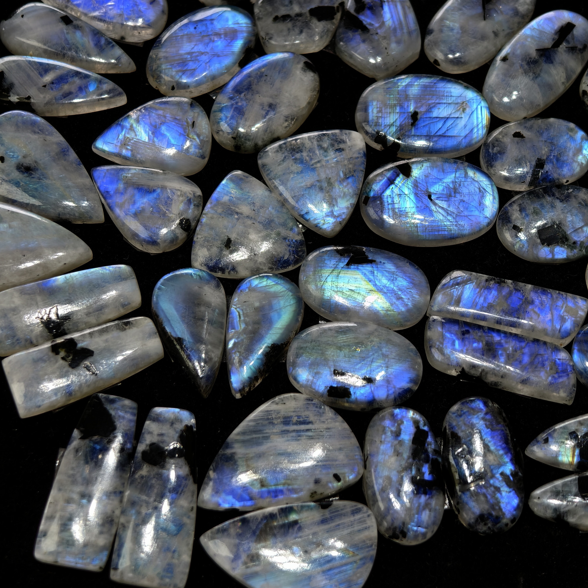 Rainbow Moonstone Matching Gemstones Mtaching Earring pair 20x14x3mm 35x12x3mm 26ct